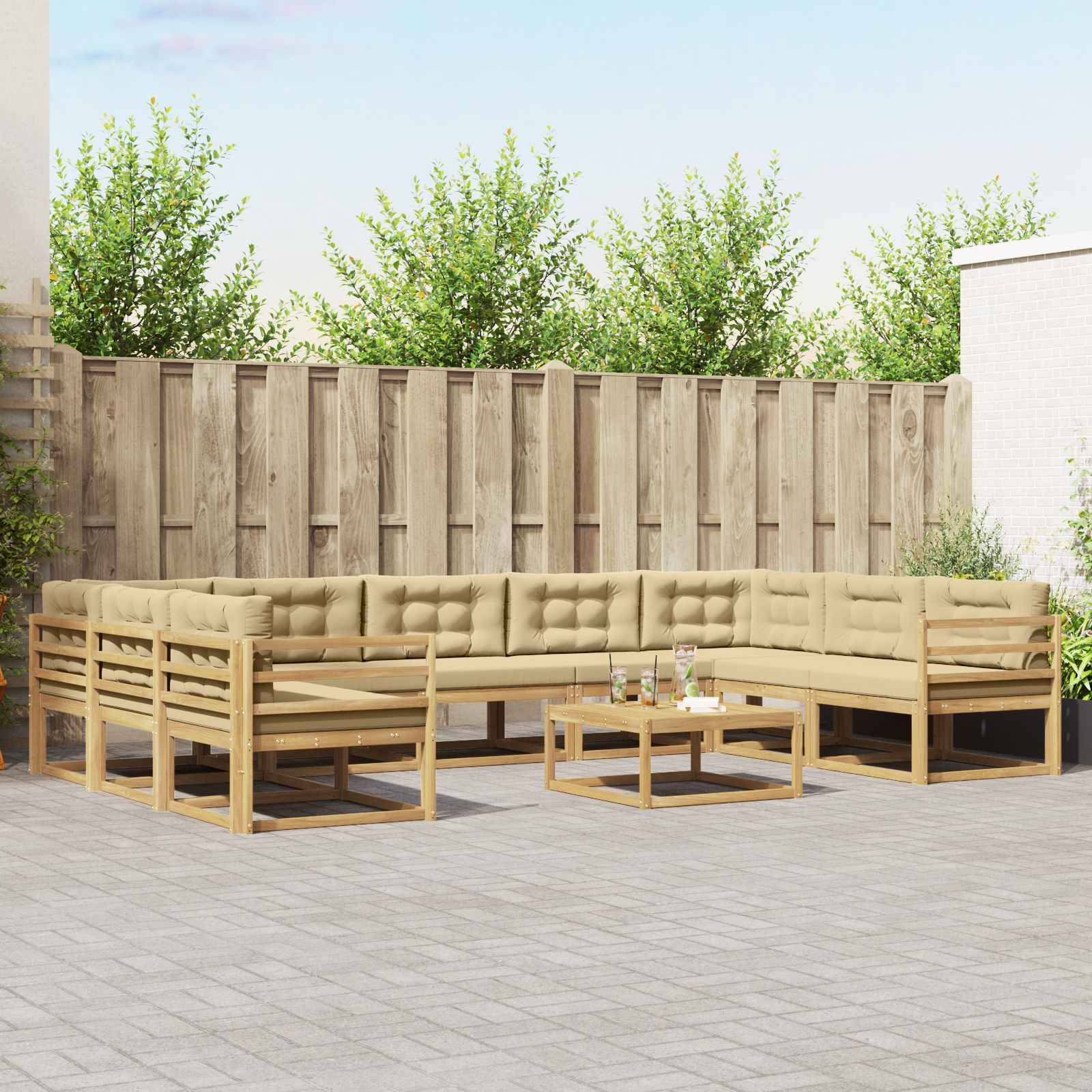 vidaXL Outdoor-Sofagarnitur mit Kissen 10 pcs Weiß und Beige