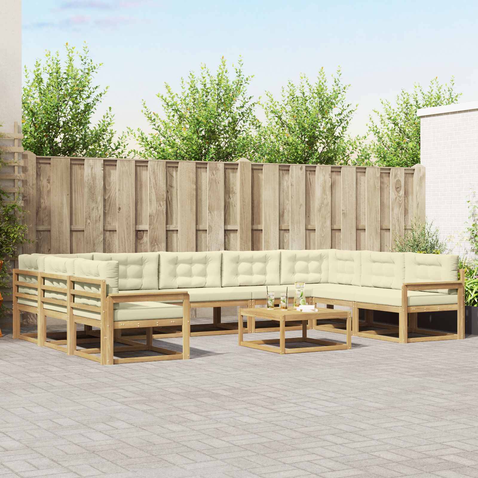 vidaXL Outdoor-Sofagarnitur mit Kissen 10 pcs Weiß und Creme