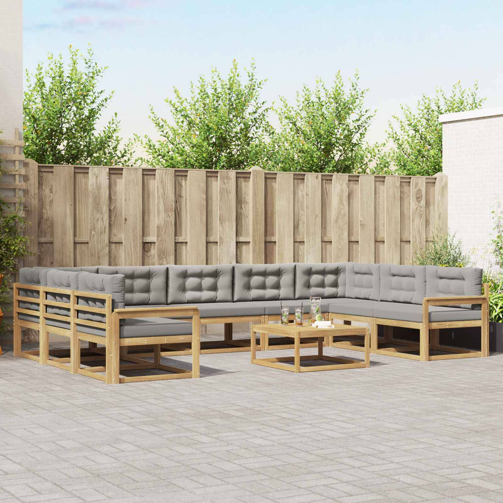 vidaXL Outdoor-Sofagarnitur mit Kissen 10 pcs Weiß und Hellgrau