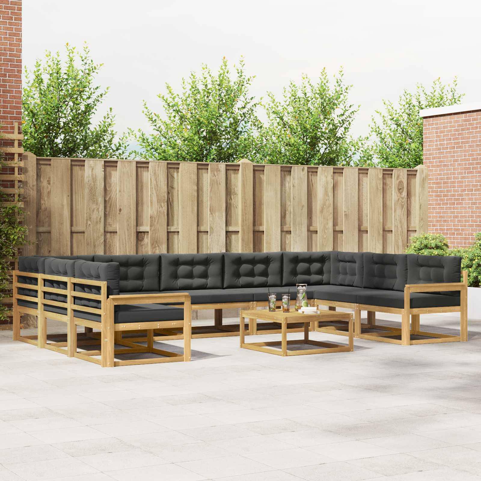 vidaXL Outdoor-Sofagarnitur mit Kissen 10 pcs Weiß und Anthrazit