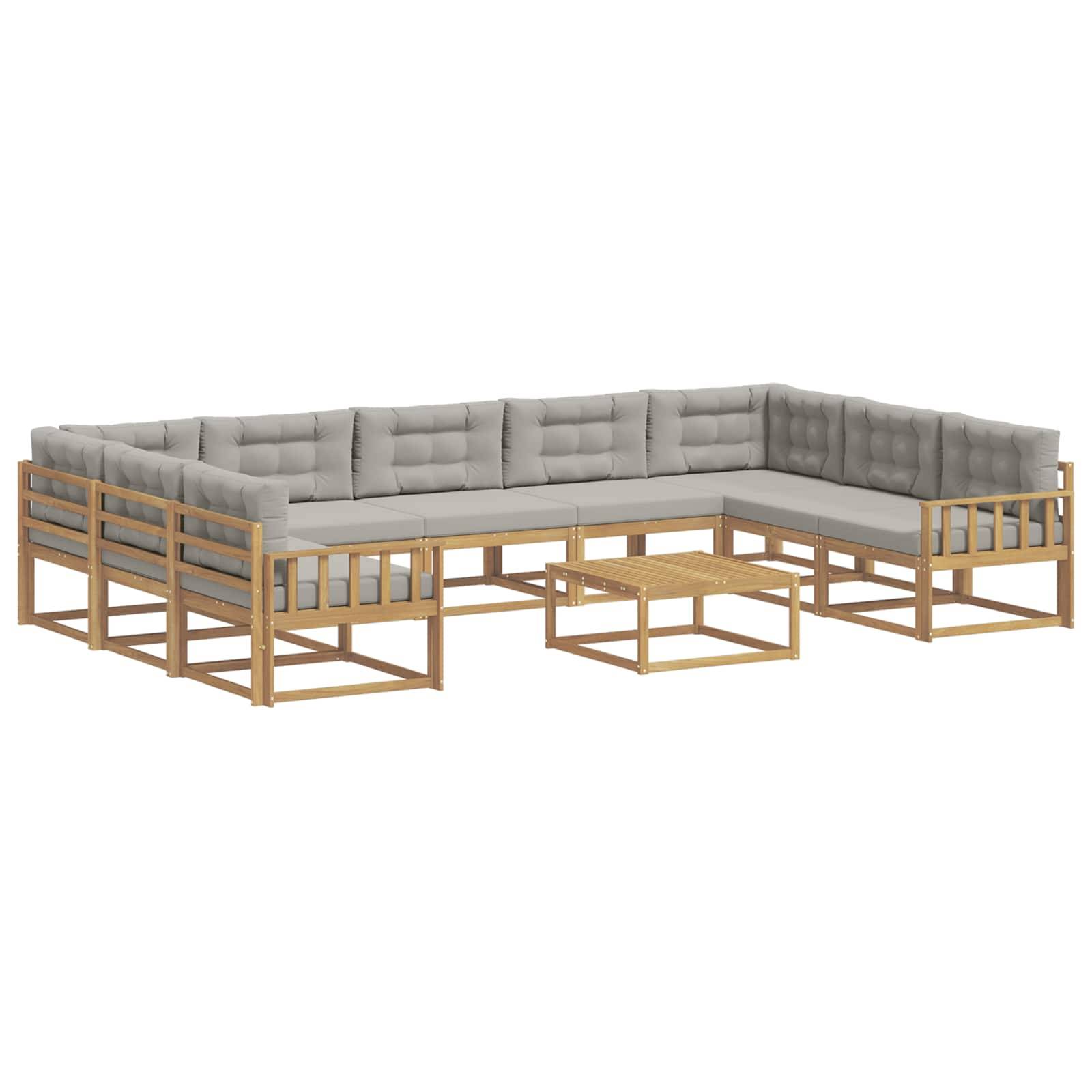 vidaXL Outdoor-Sofagarnitur mit Kissen 10 pcs Weiß und Hellgrau