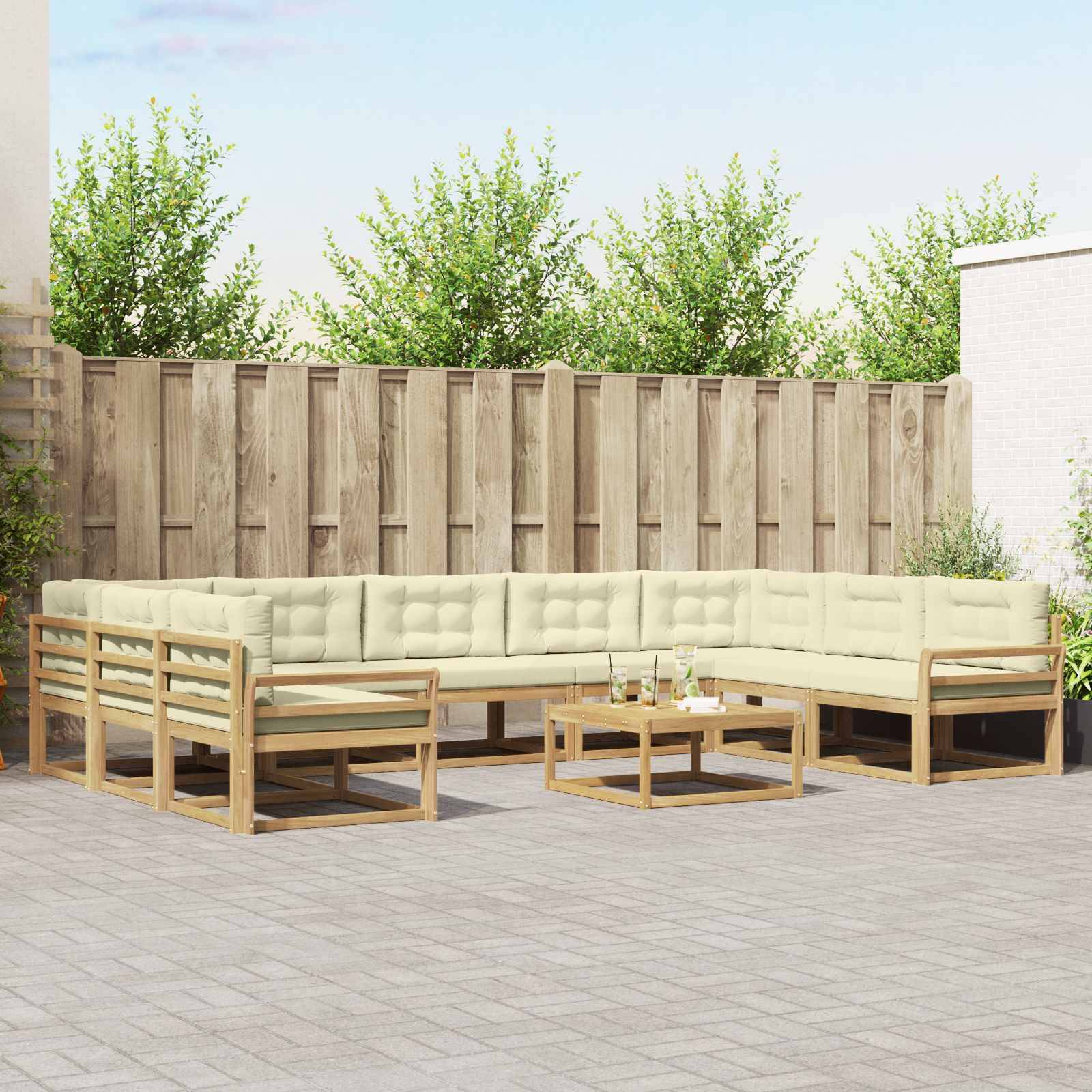 vidaXL Outdoor-Sofagarnitur mit Kissen 10 pcs Weiß und Creme