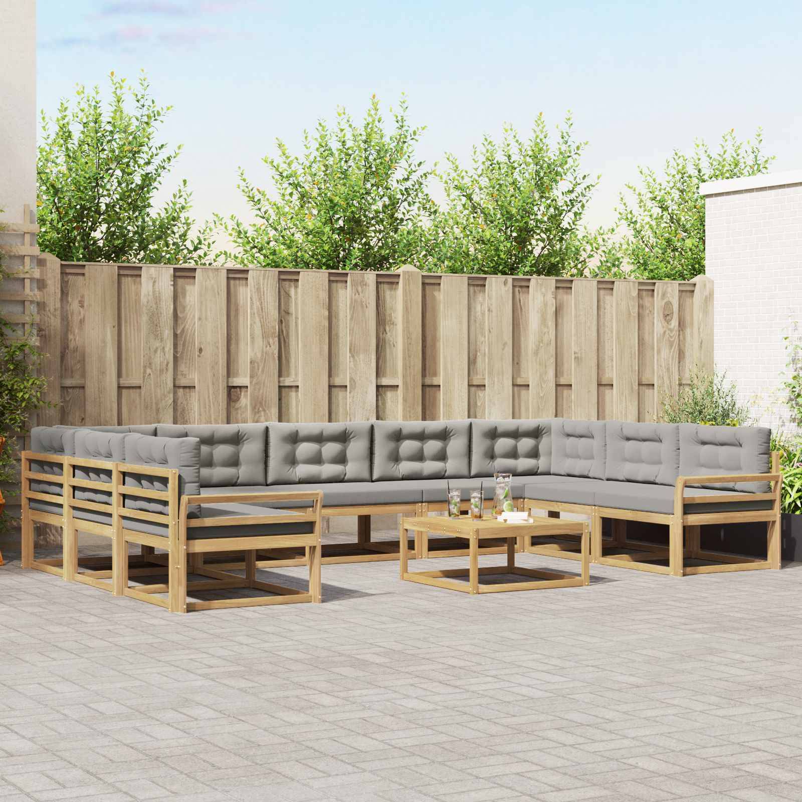 vidaXL Outdoor-Sofagarnitur mit Kissen 10 pcs Weiß und Hellgrau