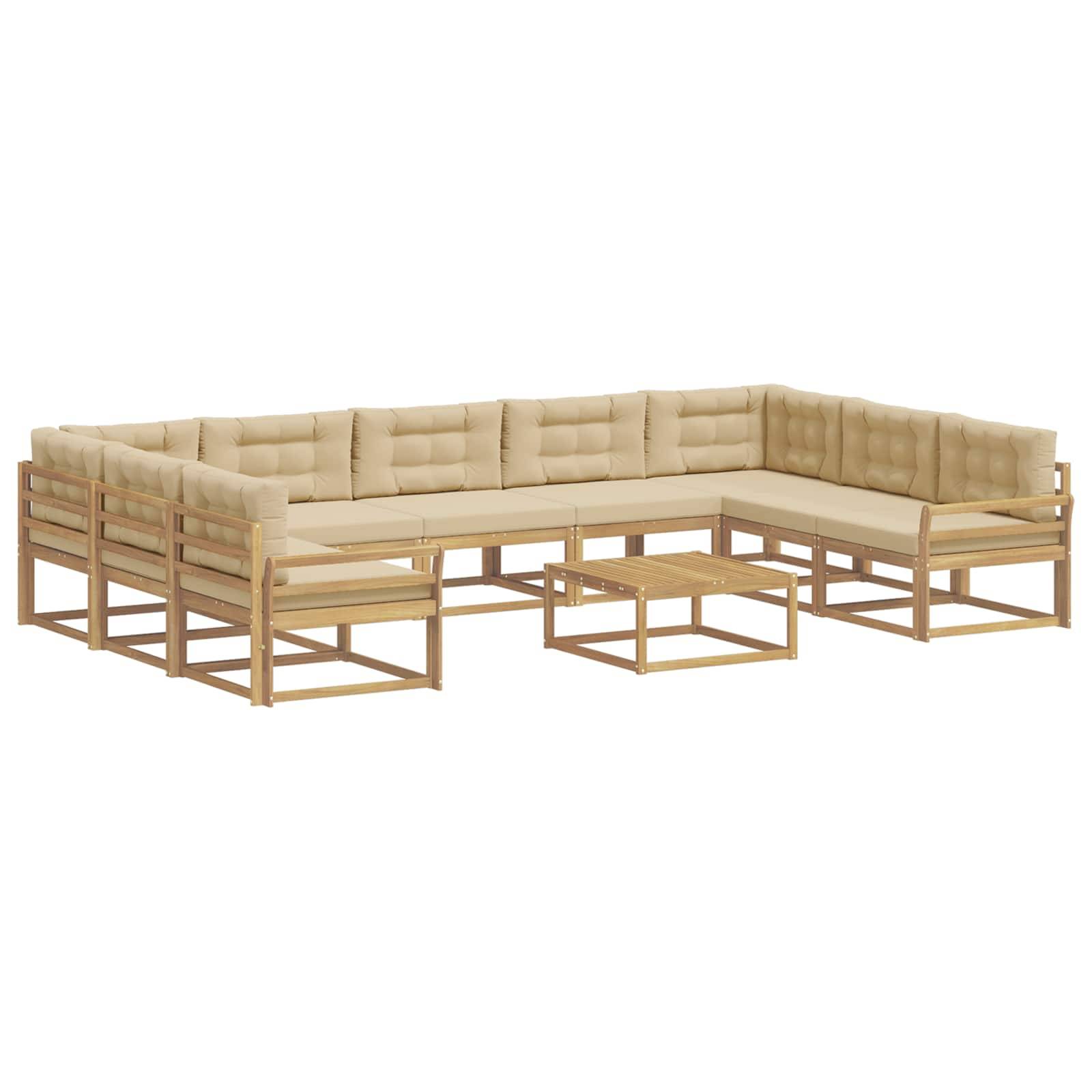 vidaXL Outdoor-Sofagarnitur mit Kissen 10 pcs Weiß und Beige