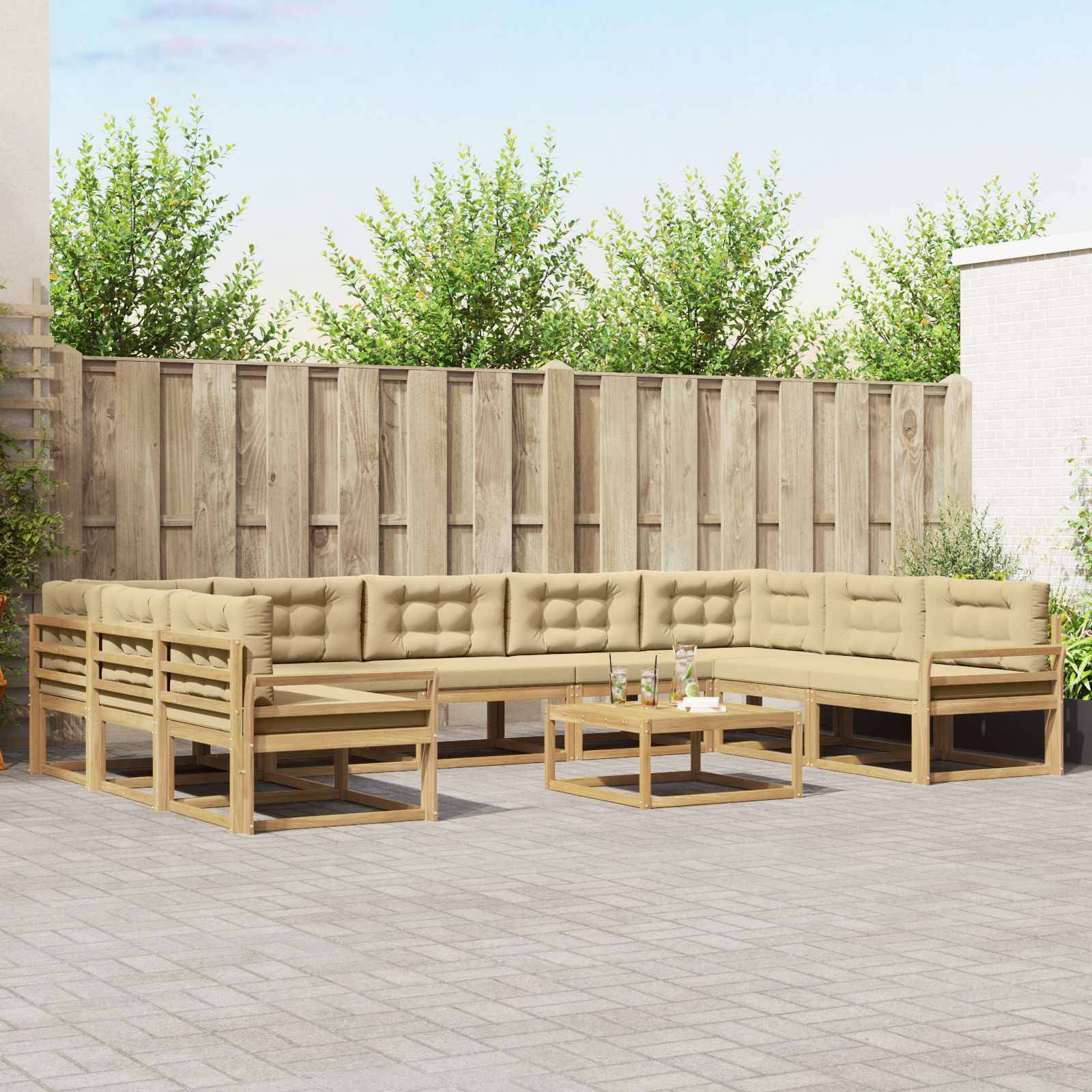 vidaXL Outdoor-Sofagarnitur mit Kissen 10 pcs Weiß und Beige