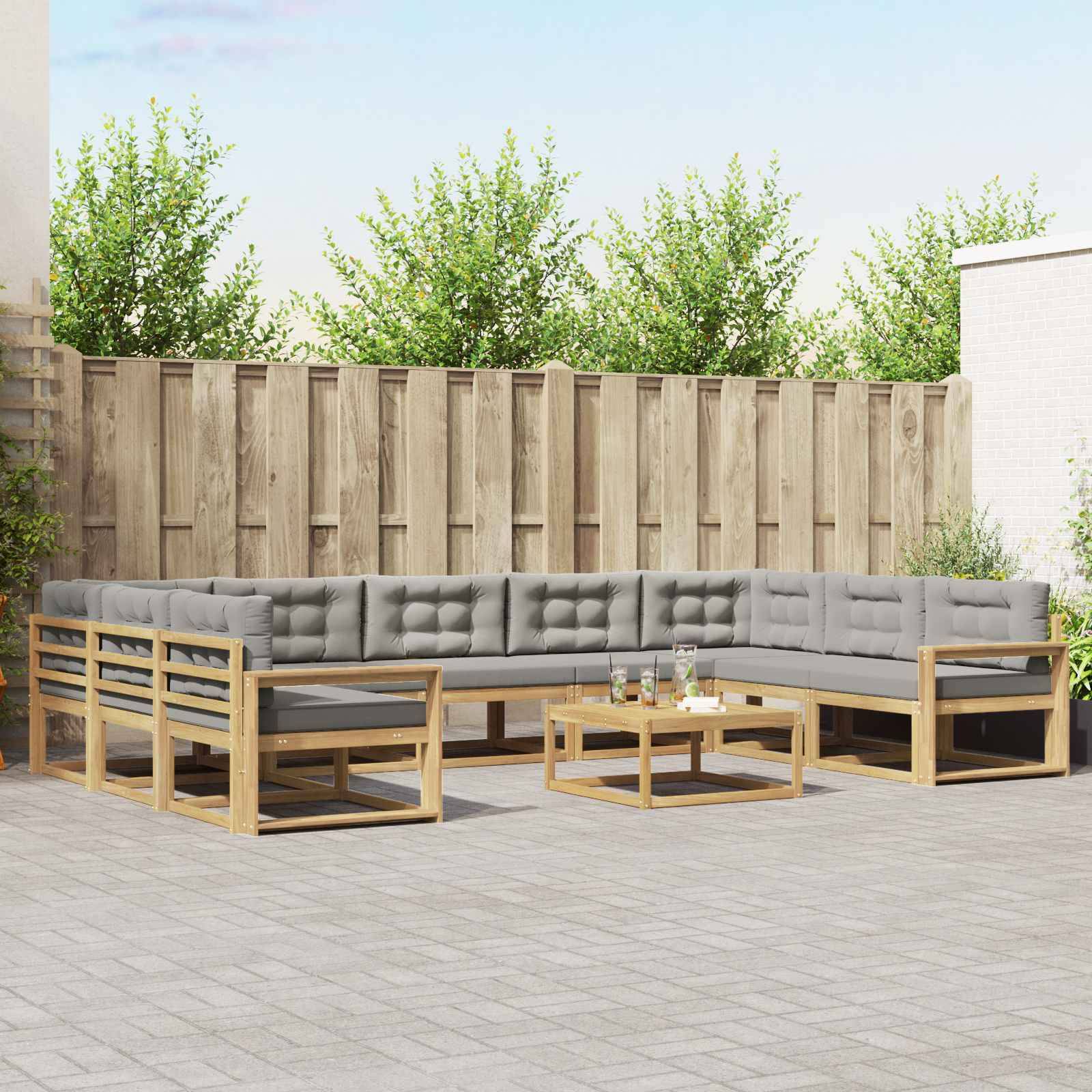 vidaXL Outdoor-Sofagarnitur mit Kissen 10 pcs Weiß und Hellgrau
