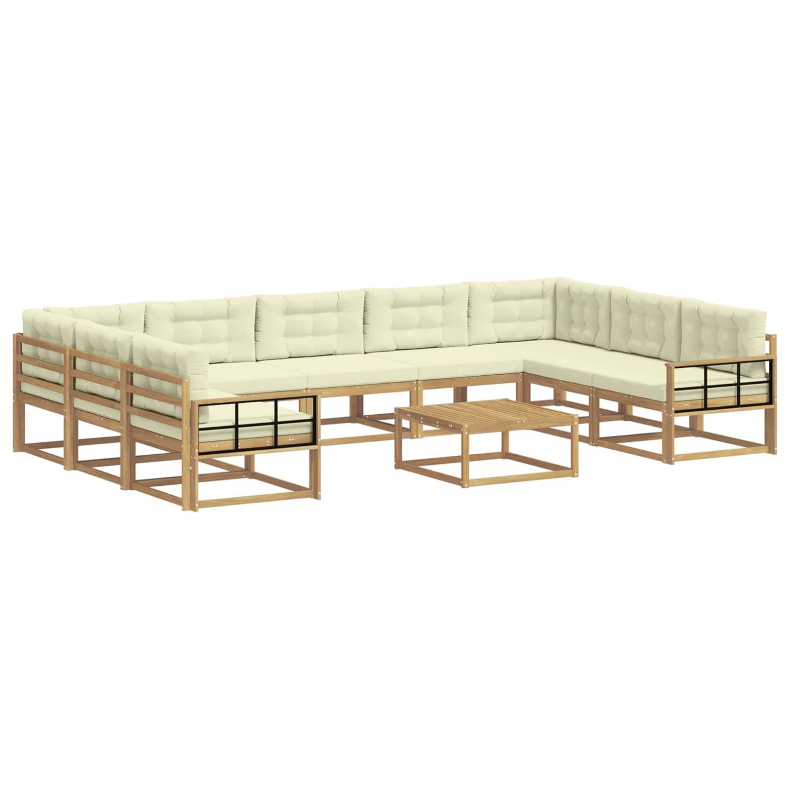 vidaXL Outdoor-Sofagarnitur mit Kissen 10 pcs Weiß und Creme