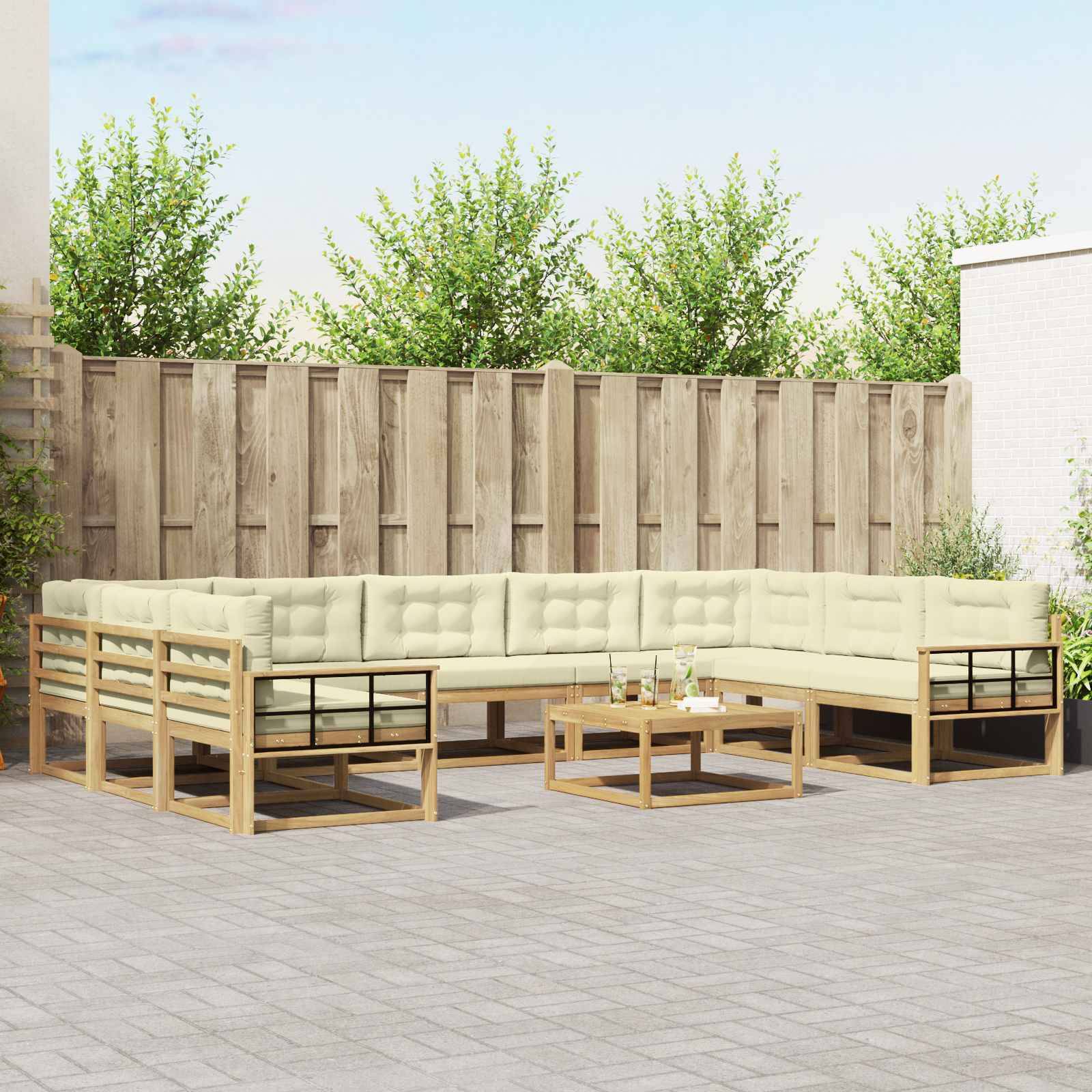 vidaXL Outdoor-Sofagarnitur mit Kissen 10 pcs Weiß und Creme