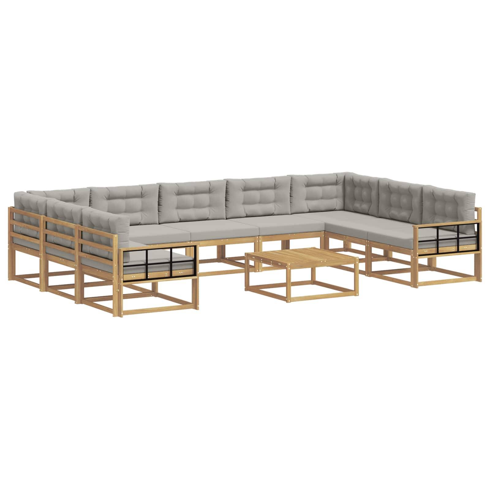 vidaXL Outdoor-Sofagarnitur mit Kissen 10 pcs Weiß und Hellgrau