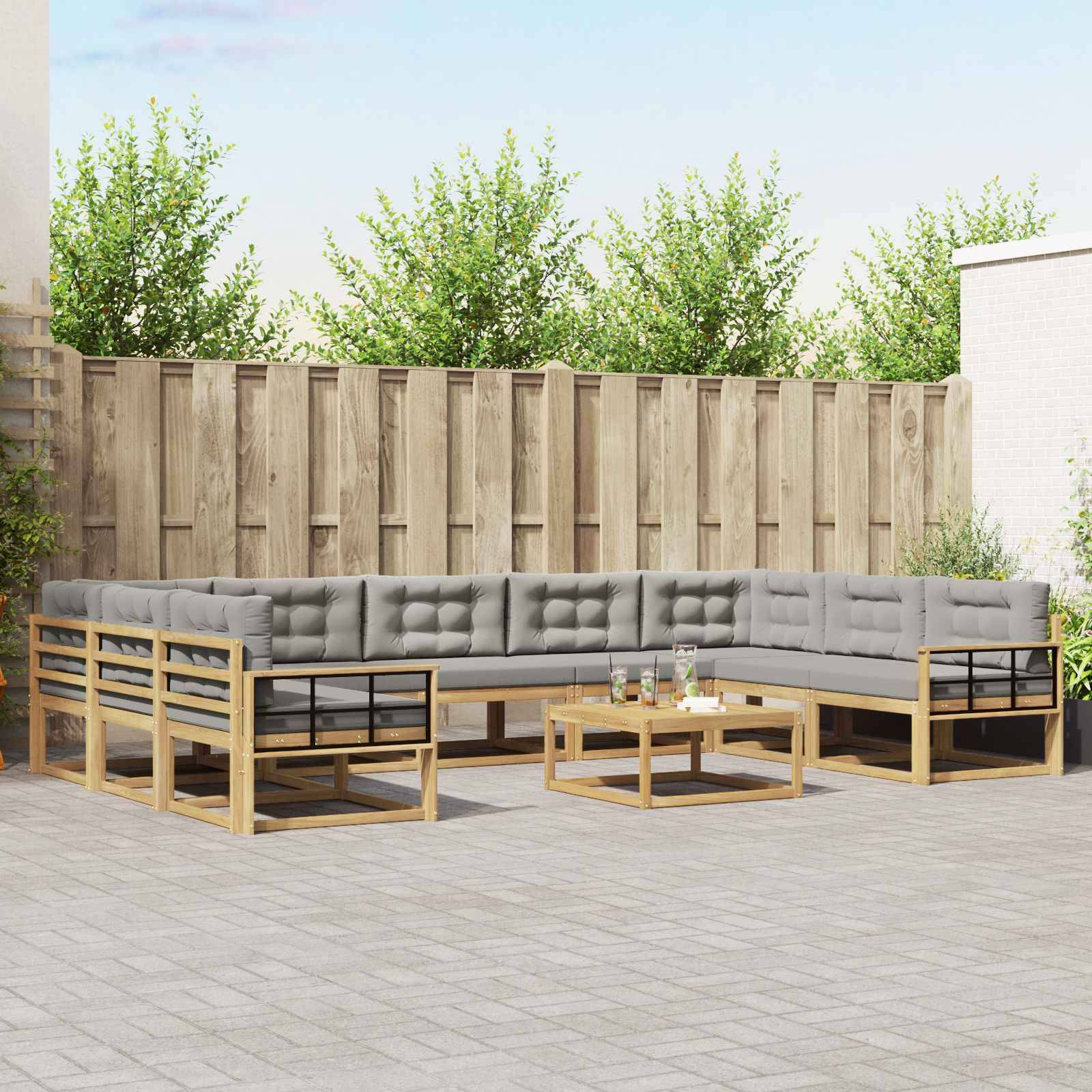 vidaXL Outdoor-Sofagarnitur mit Kissen 10 pcs Weiß und Hellgrau