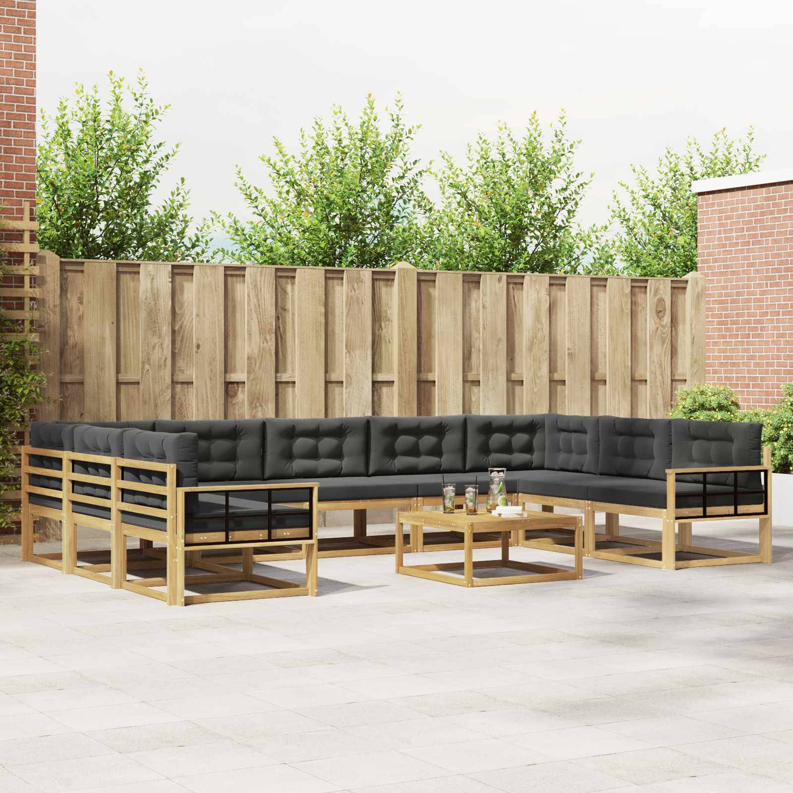 vidaXL Outdoor-Sofagarnitur mit Kissen 10 pcs Weiß und Anthrazit