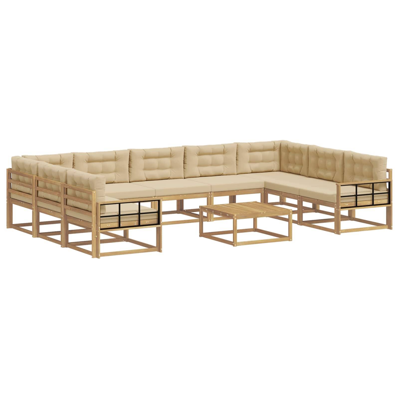 vidaXL Outdoor-Sofagarnitur mit Kissen 10 pcs Weiß und Beige