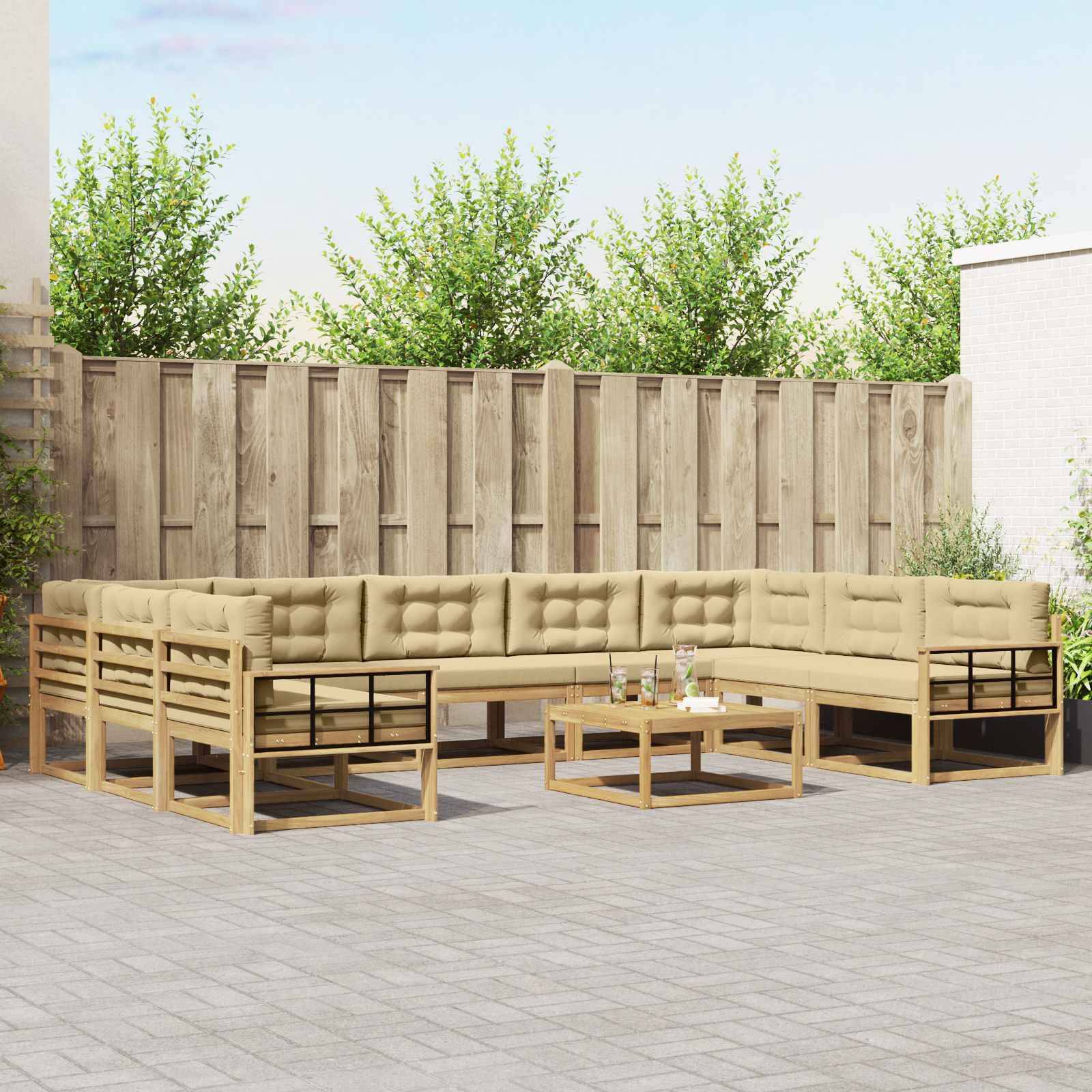 vidaXL Outdoor-Sofagarnitur mit Kissen 10 pcs Weiß und Beige