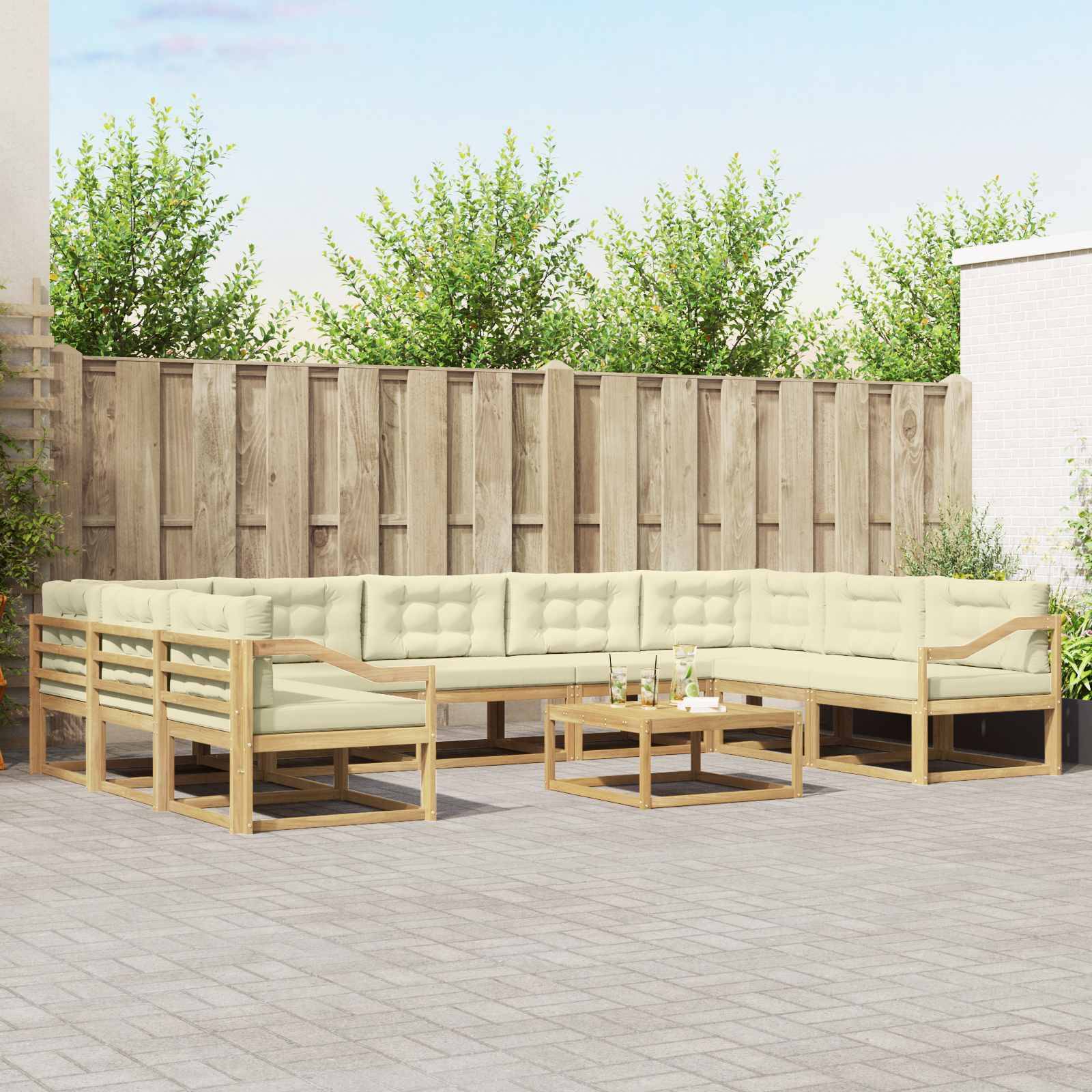 vidaXL Outdoor-Sofagarnitur mit Kissen 10 pcs Weiß und Creme