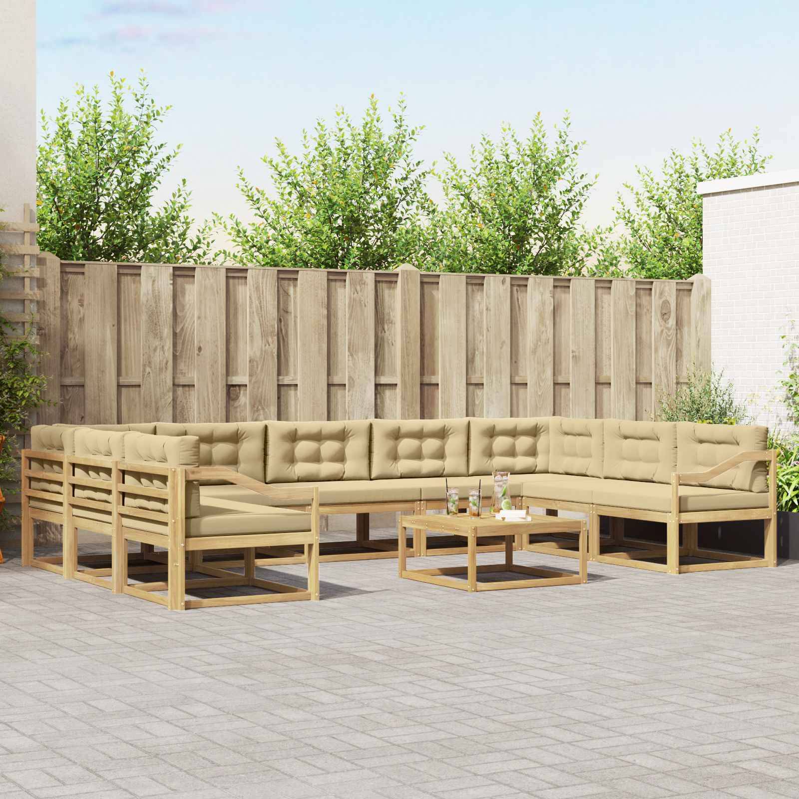 vidaXL Outdoor-Sofagarnitur mit Kissen 10 pcs Weiß und Beige