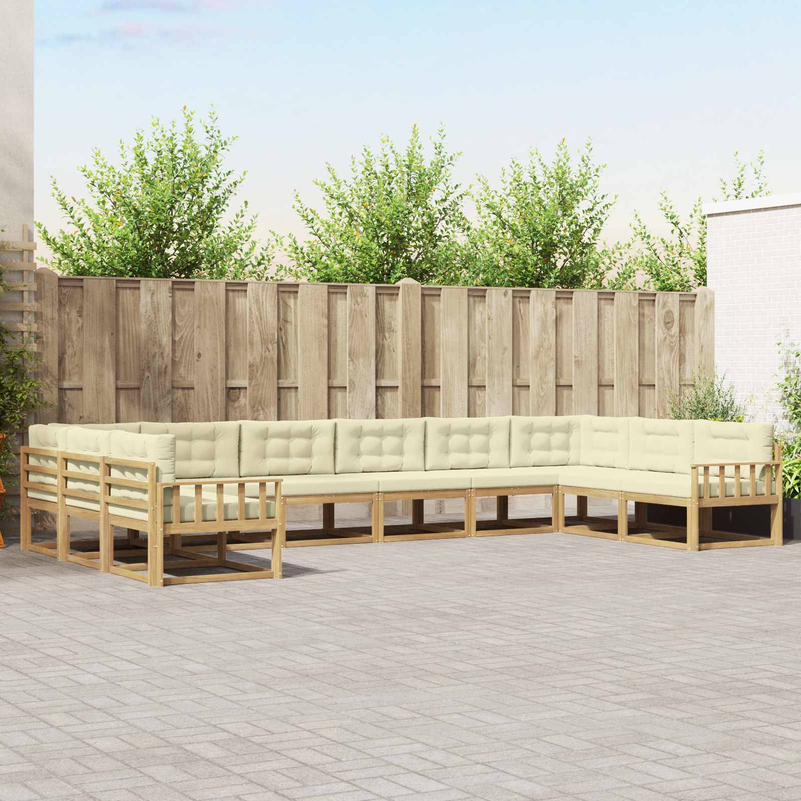 vidaXL Outdoor-Sofagarnitur mit Kissen 10 pcs Weiß und Creme
