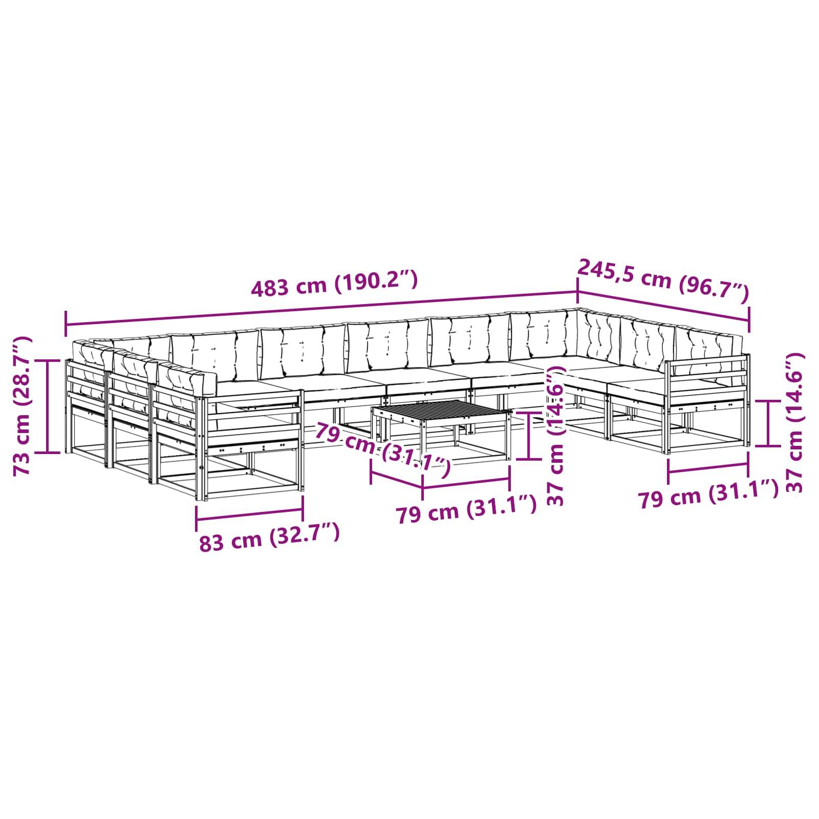 vidaXL Outdoor-Sofagarnitur mit Kissen 11 pcs Weiß und Creme