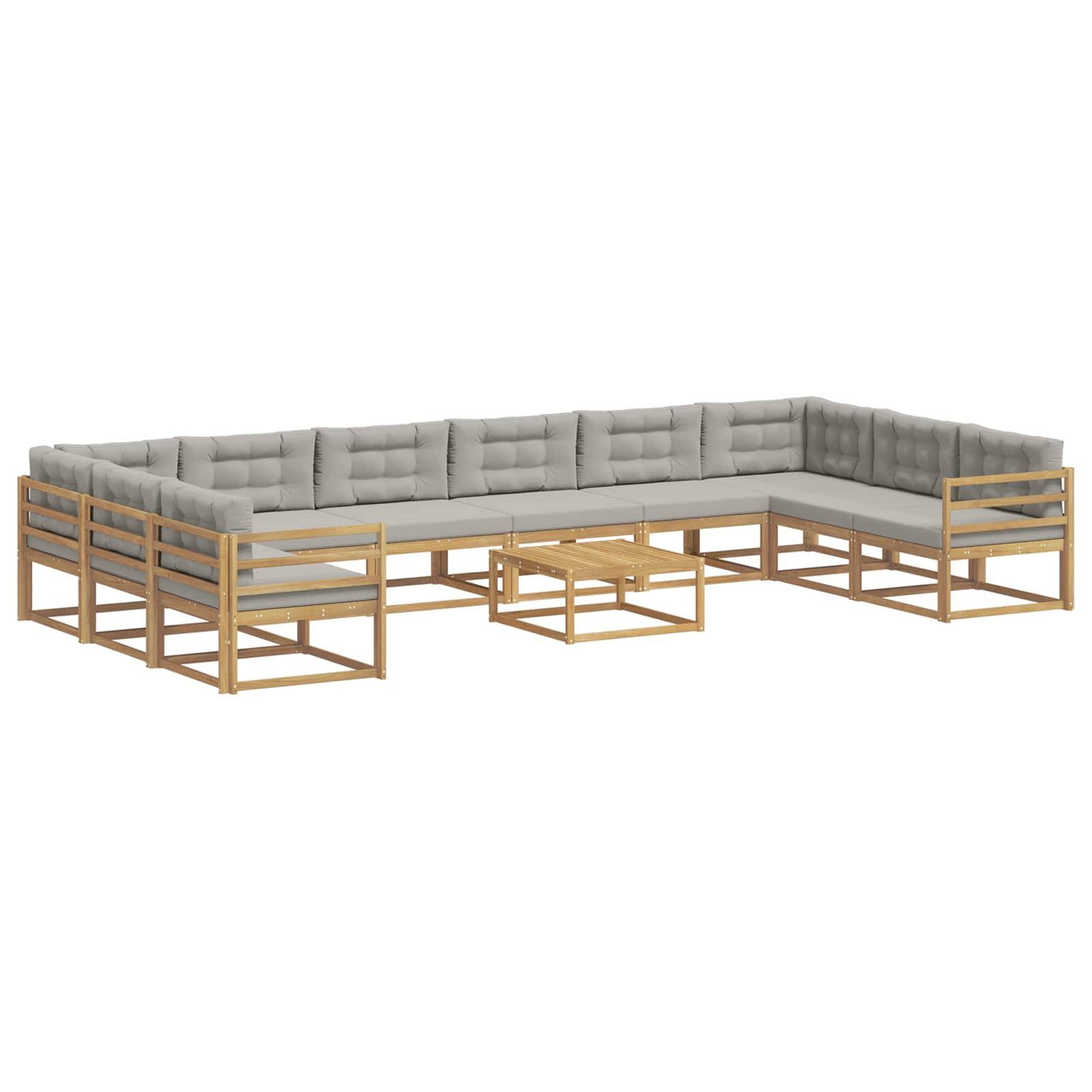 vidaXL Outdoor-Sofagarnitur mit Kissen 11 pcs Weiß und Hellgrau