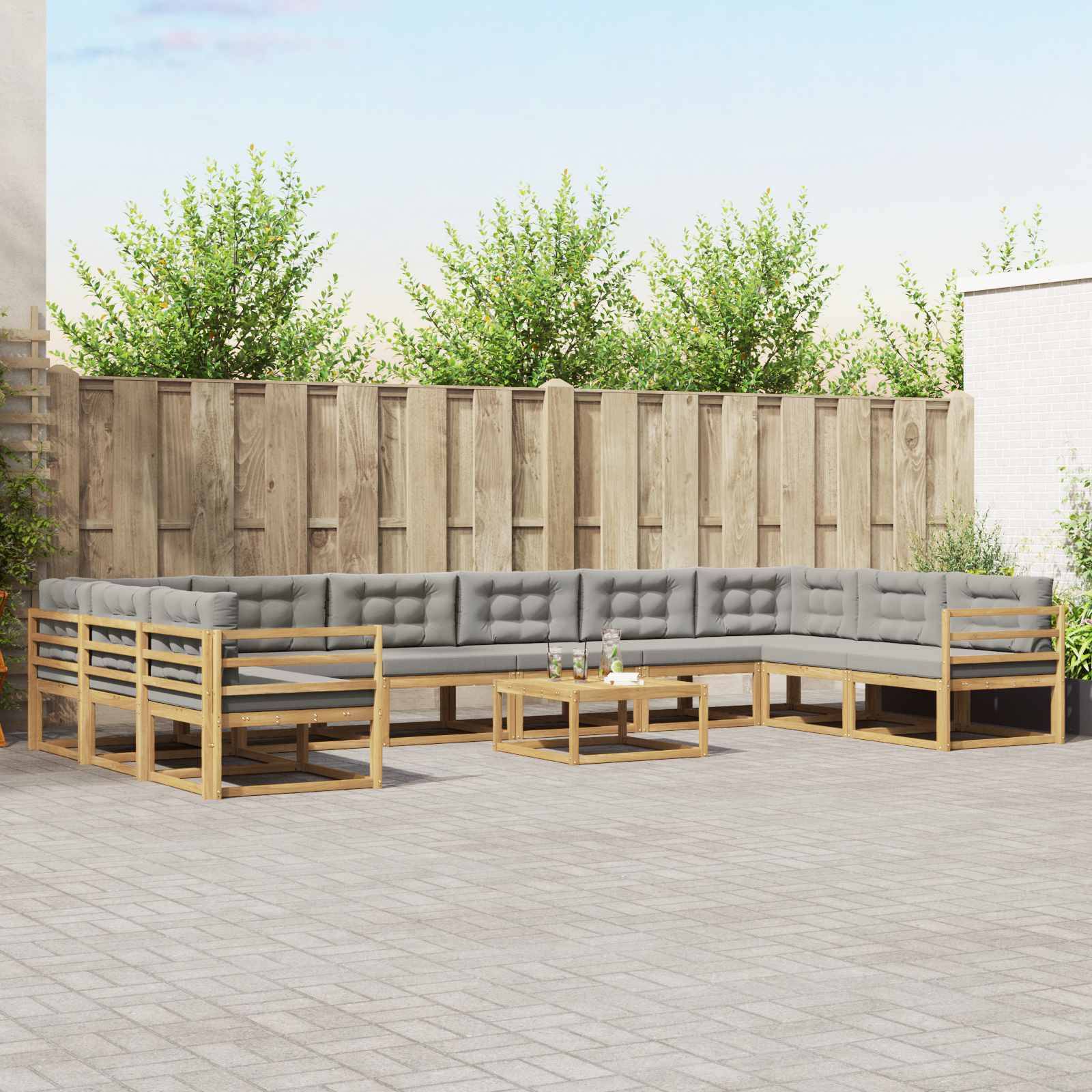 vidaXL Outdoor-Sofagarnitur mit Kissen 11 pcs Weiß und Hellgrau