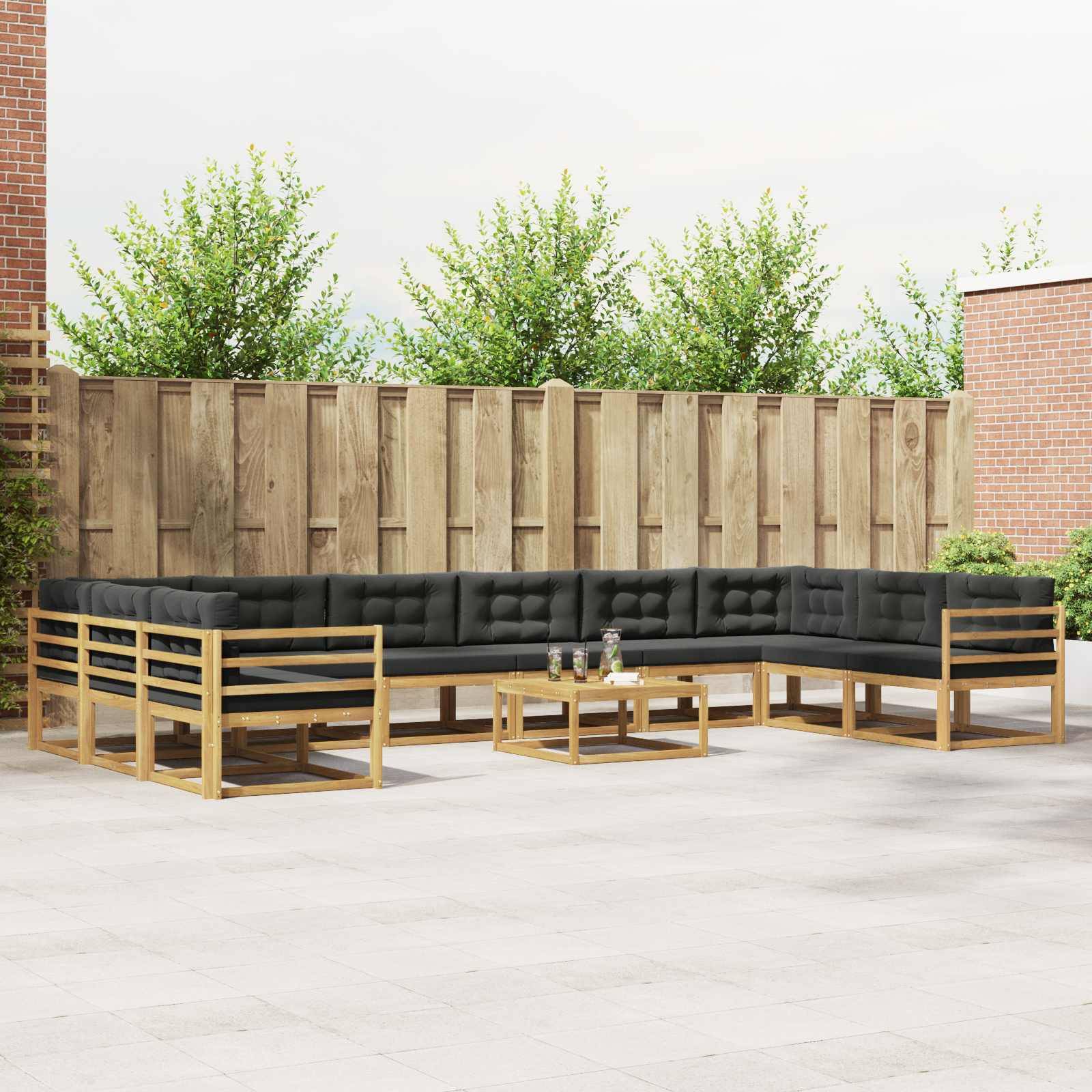 vidaXL Outdoor-Sofagarnitur mit Kissen 11 pcs Weiß und Anthrazit