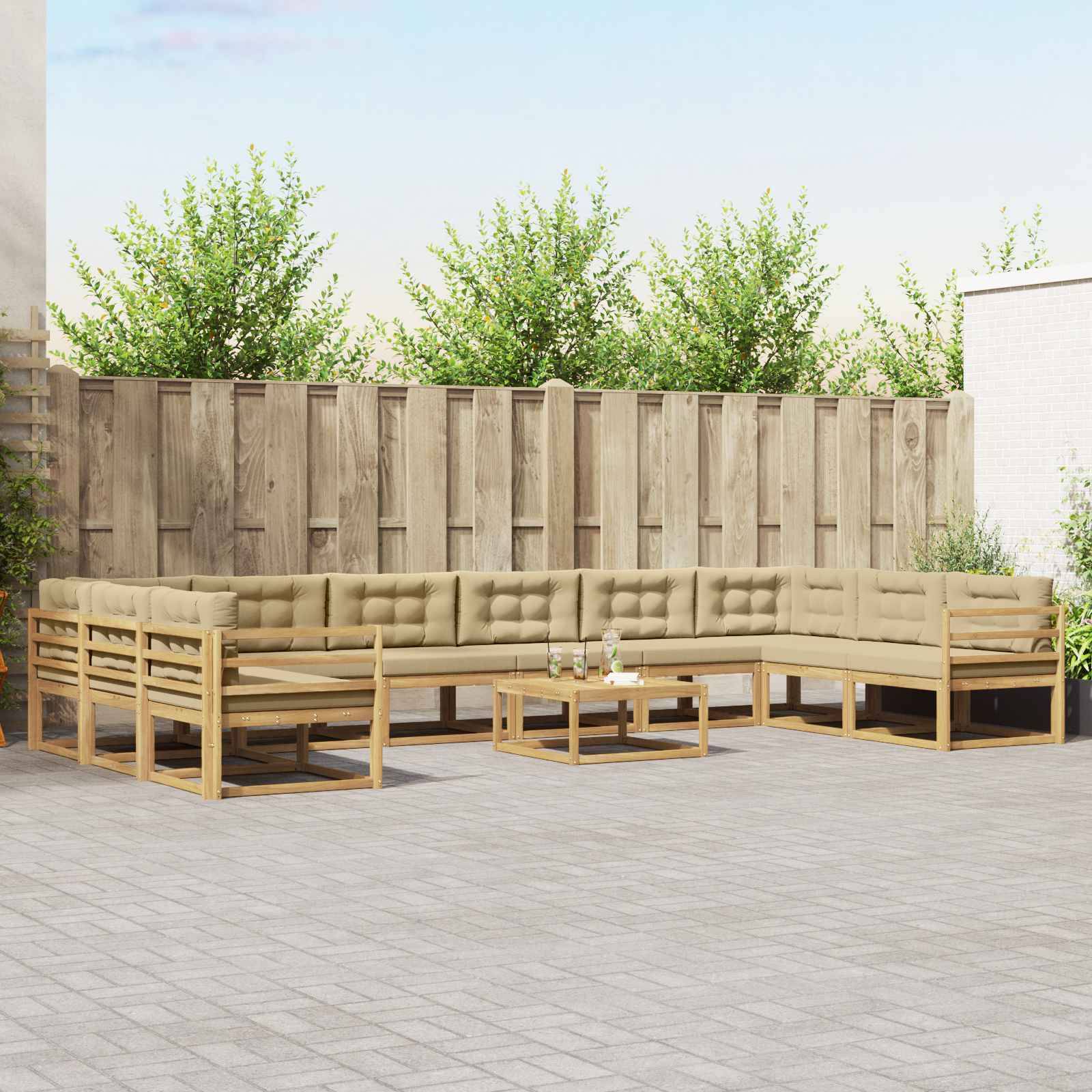 vidaXL Outdoor-Sofagarnitur mit Kissen 11 pcs Weiß und Beige