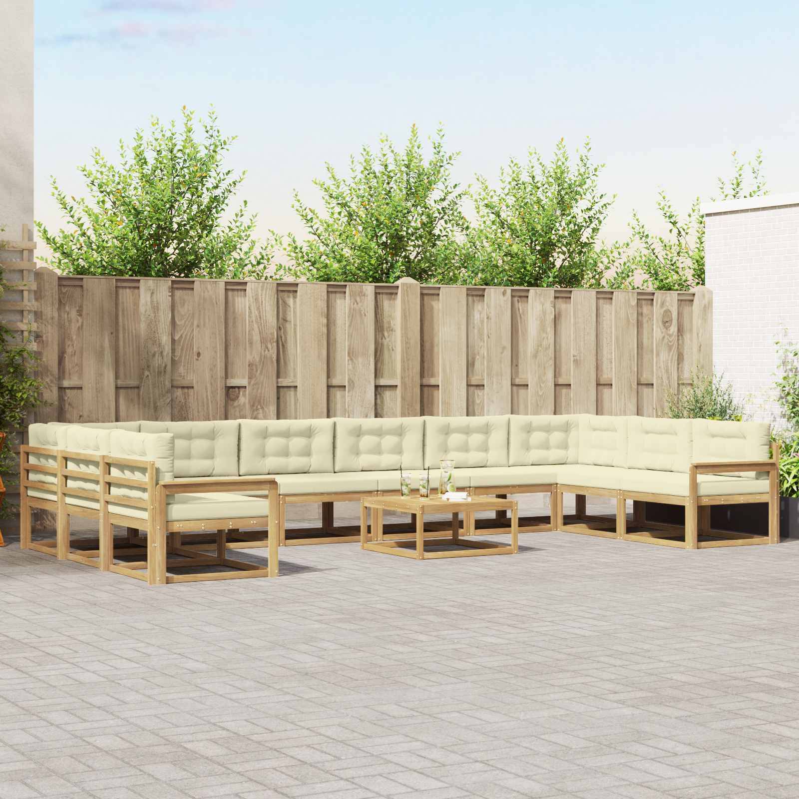 vidaXL Outdoor-Sofagarnitur mit Kissen 11 pcs Weiß und Creme