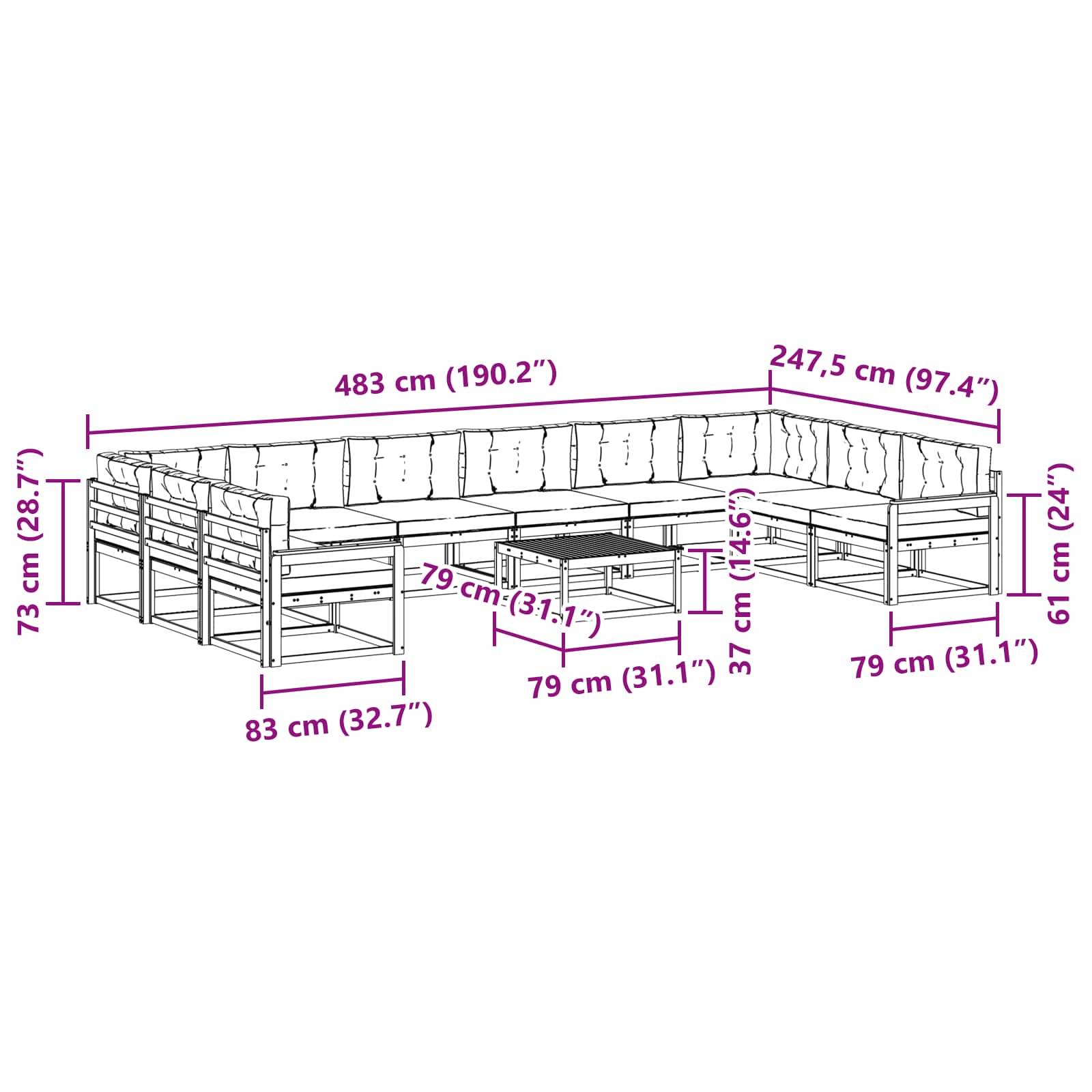 vidaXL Outdoor-Sofagarnitur mit Kissen 11 pcs Weiß und Creme