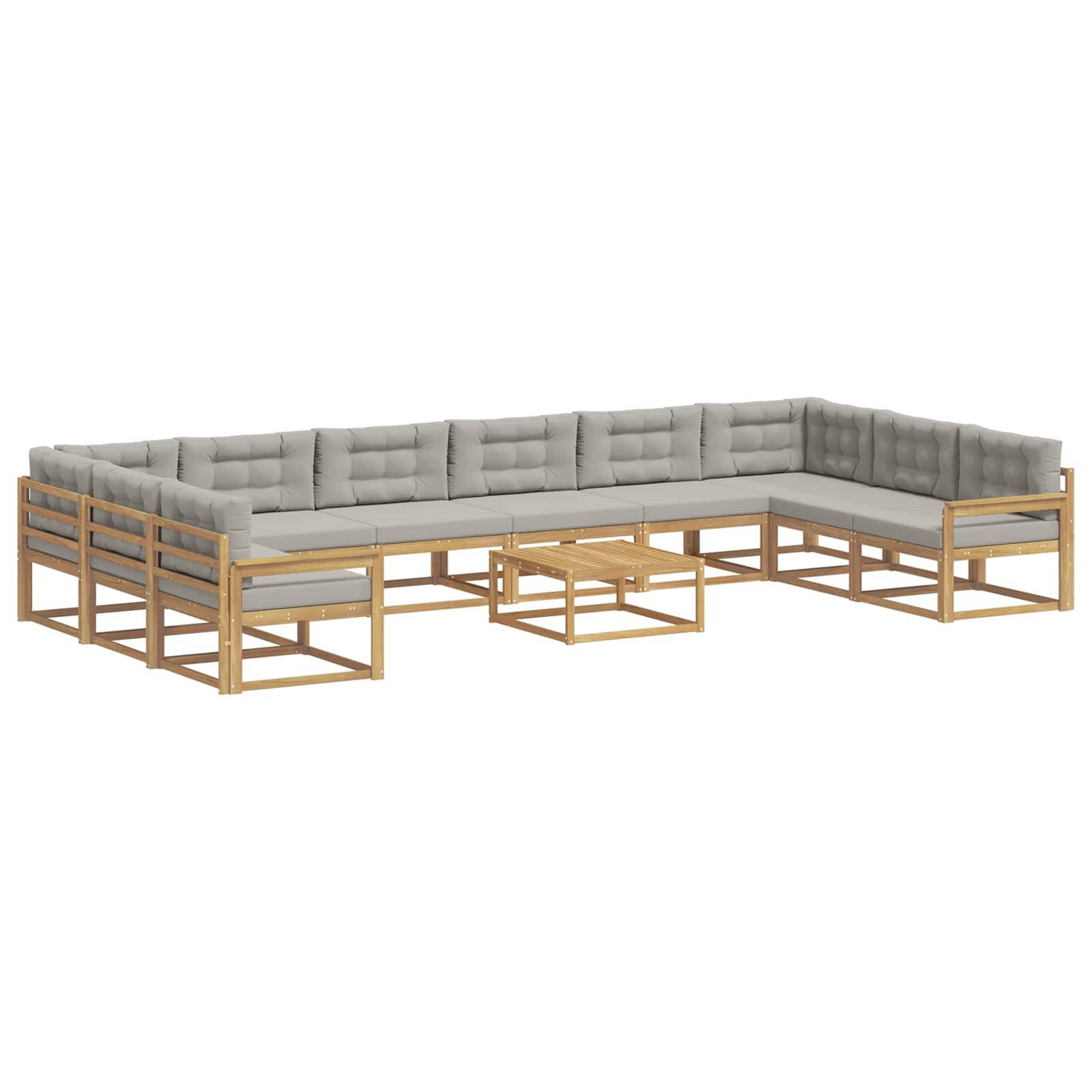vidaXL Outdoor-Sofagarnitur mit Kissen 11 pcs Weiß und Hellgrau