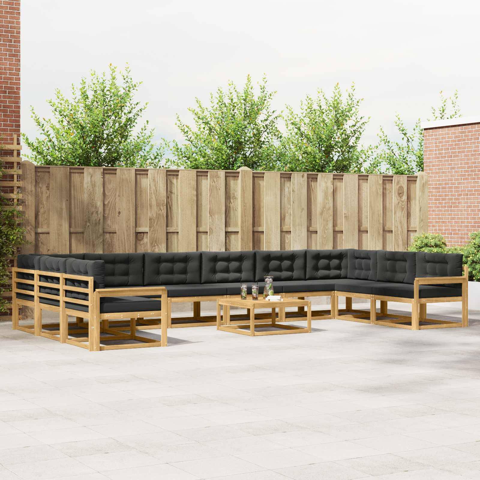 vidaXL Outdoor-Sofagarnitur mit Kissen 11 pcs Weiß und Anthrazit