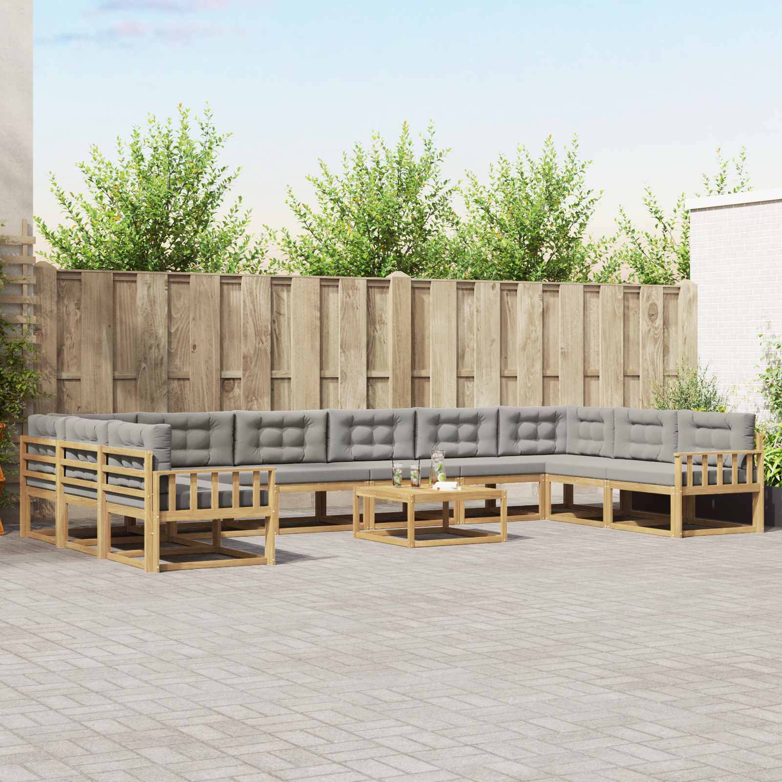 vidaXL Outdoor-Sofagarnitur mit Kissen 11 pcs Weiß und Hellgrau