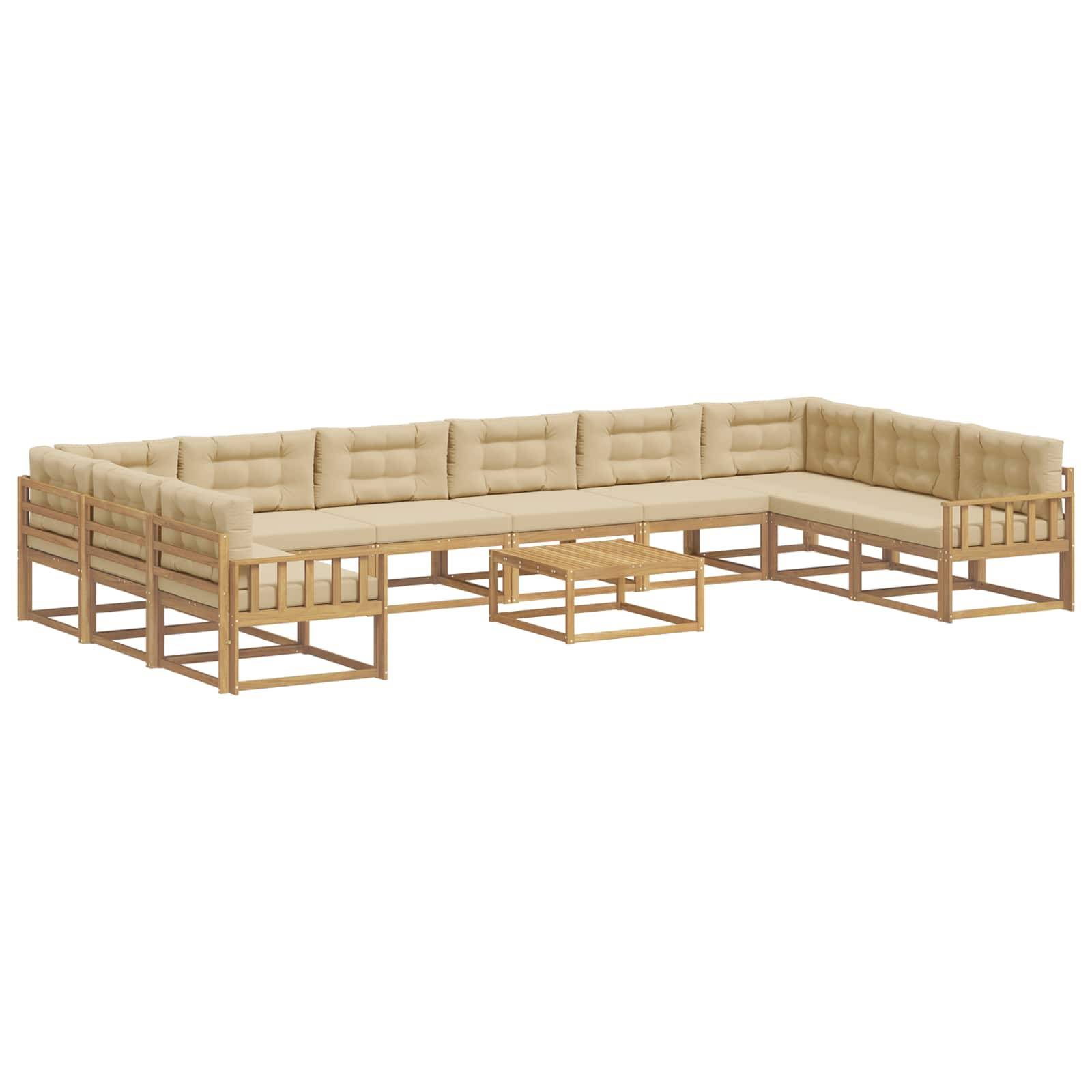 vidaXL Outdoor-Sofagarnitur mit Kissen 11 pcs Weiß und Beige