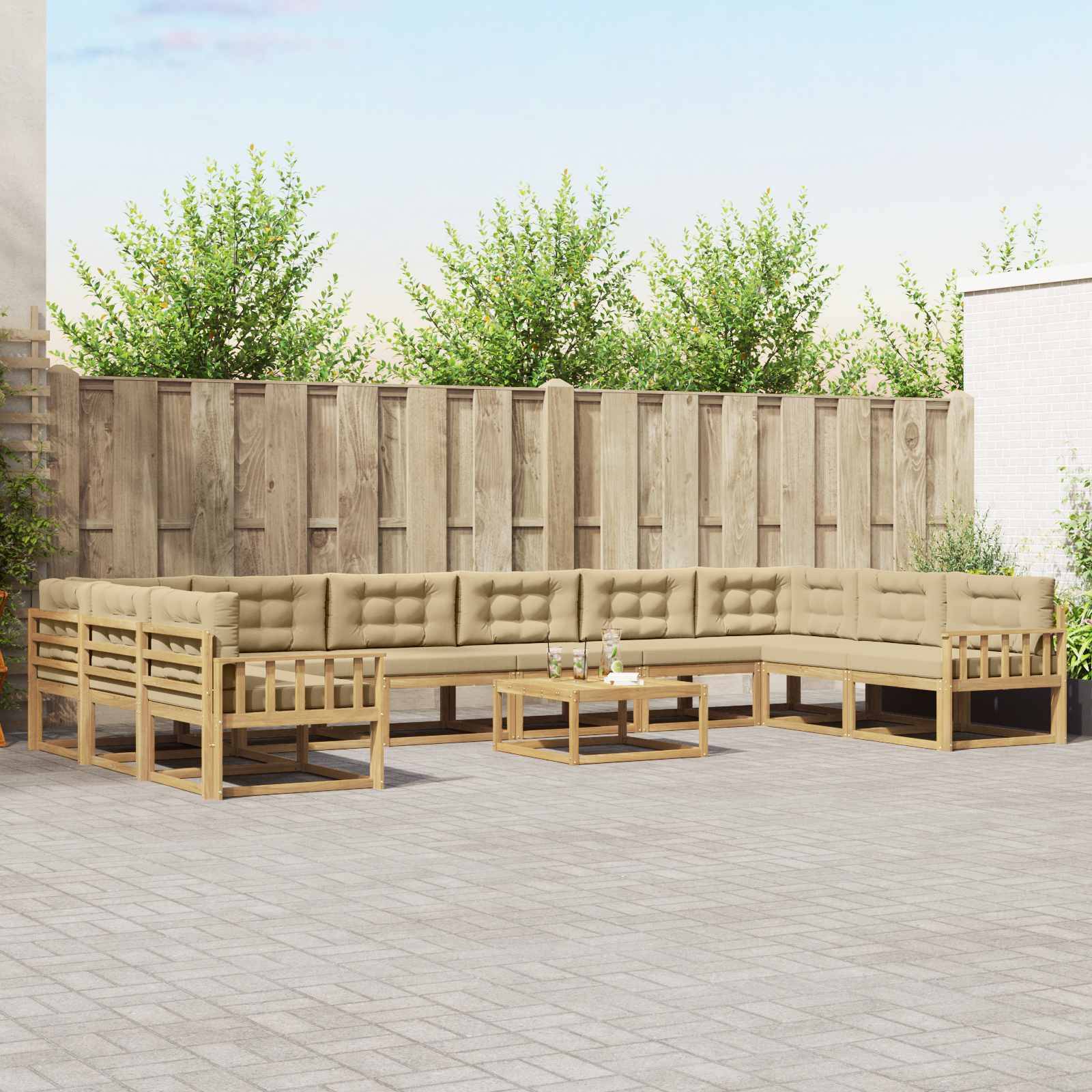 vidaXL Outdoor-Sofagarnitur mit Kissen 11 pcs Weiß und Beige