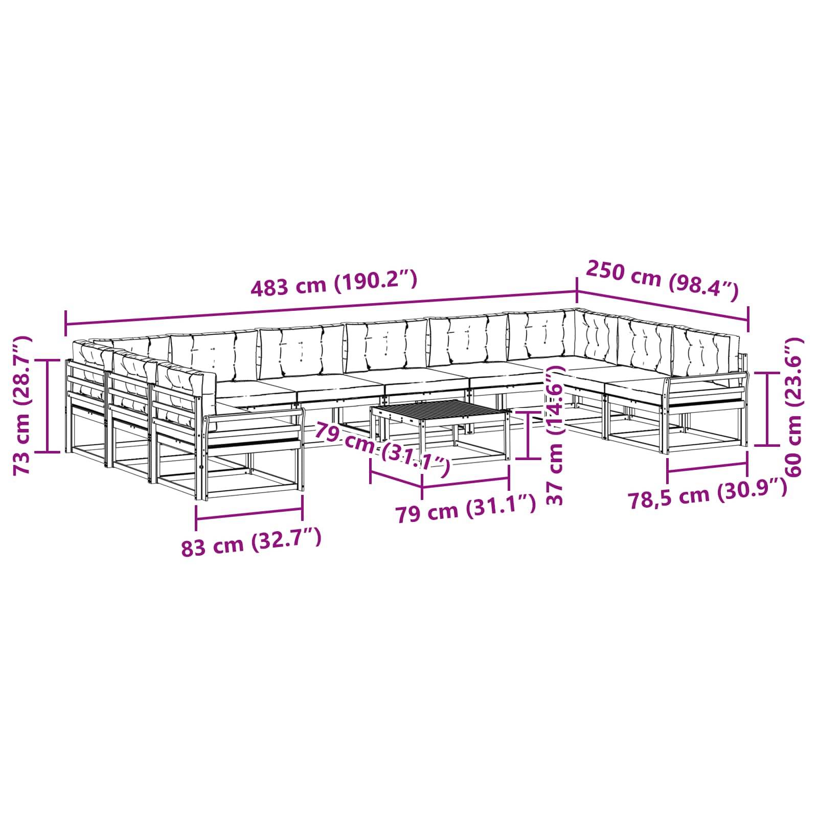 vidaXL Outdoor-Sofagarnitur mit Kissen 11 pcs Weiß und Creme