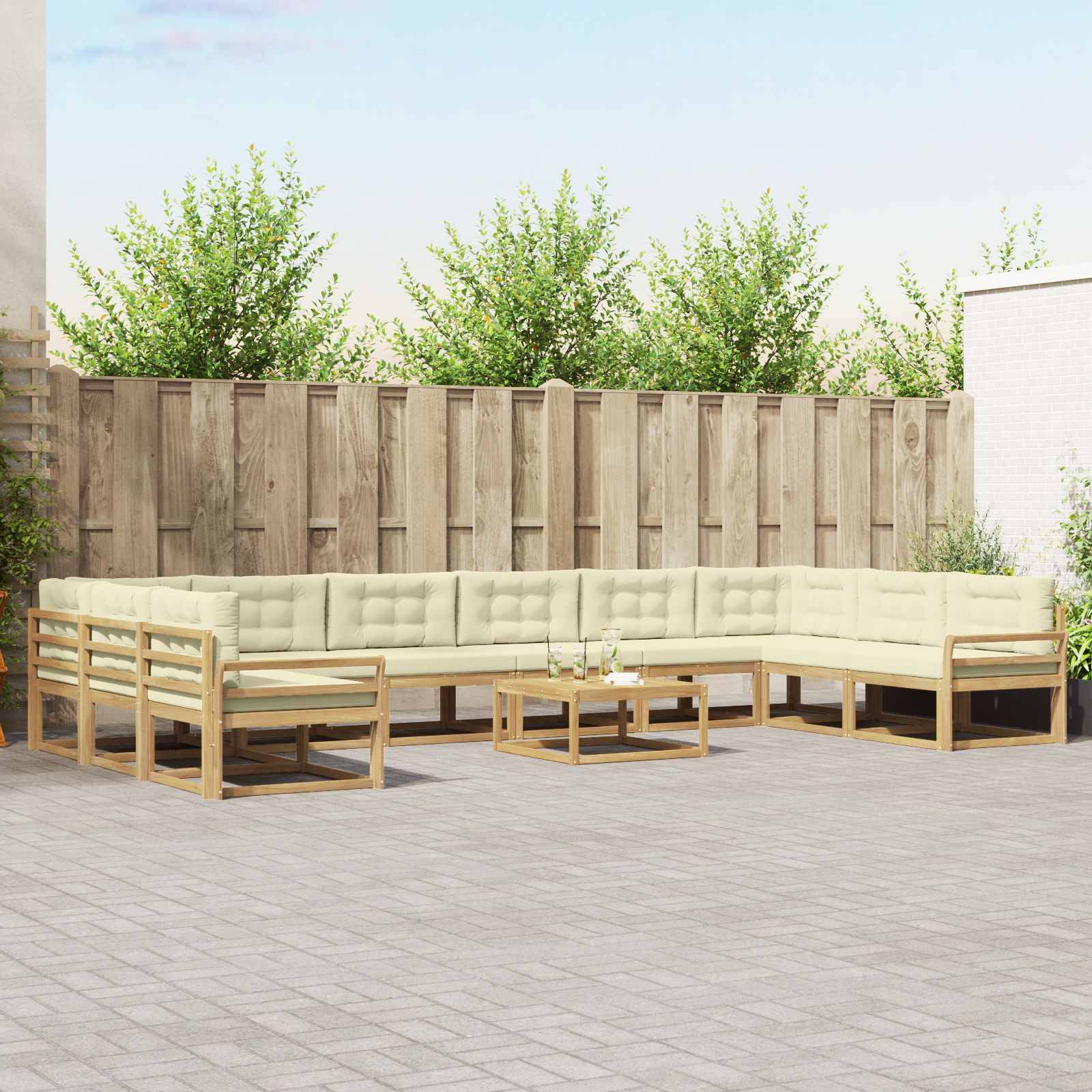 vidaXL Outdoor-Sofagarnitur mit Kissen 11 pcs Weiß und Creme