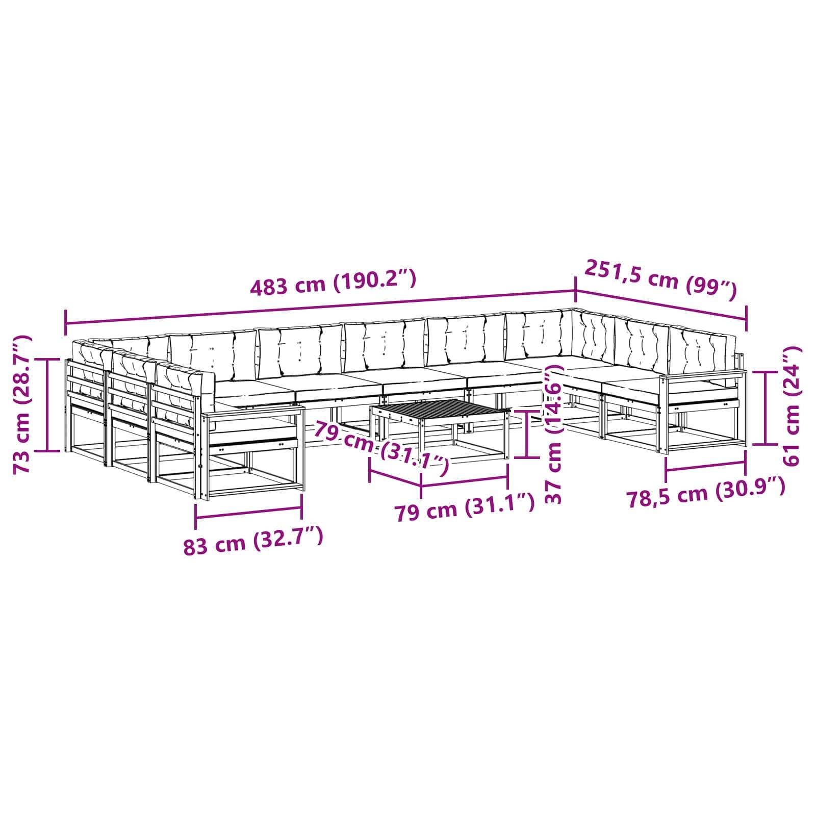 vidaXL Outdoor-Sofagarnitur mit Kissen 11 pcs Weiß und Creme