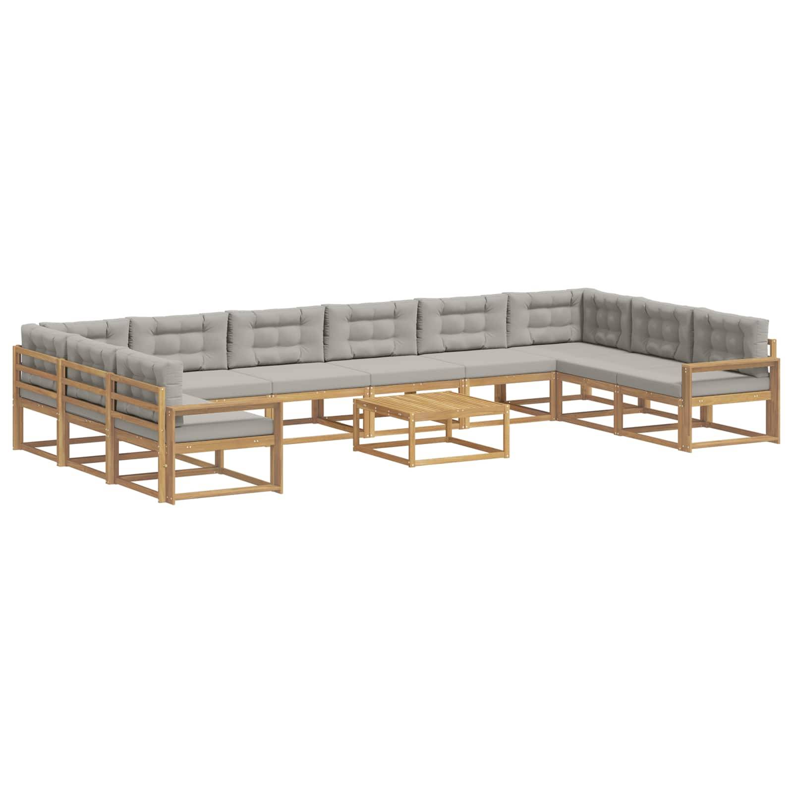 vidaXL Outdoor-Sofagarnitur mit Kissen 11 pcs Weiß und Hellgrau
