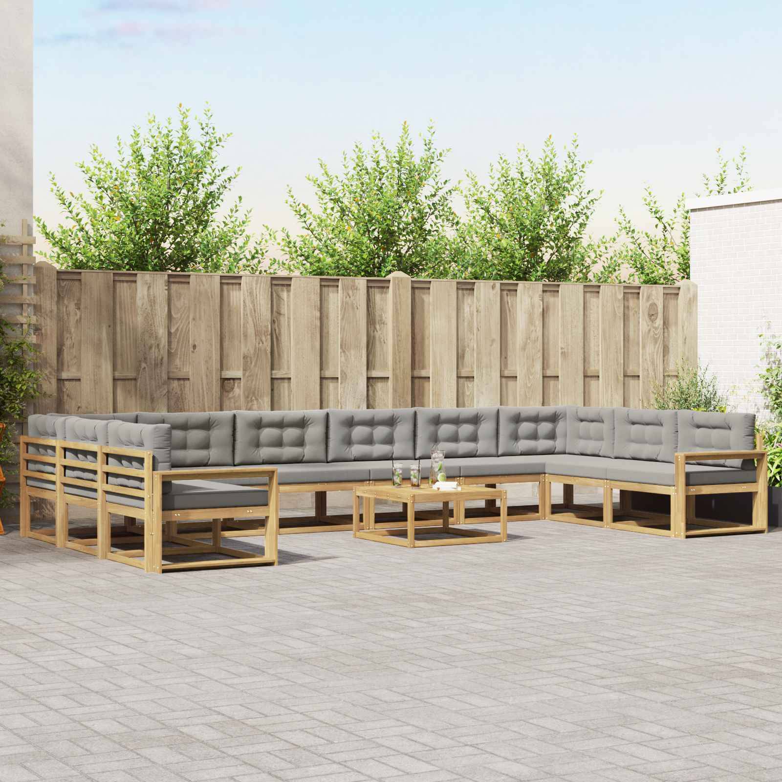 vidaXL Outdoor-Sofagarnitur mit Kissen 11 pcs Weiß und Hellgrau