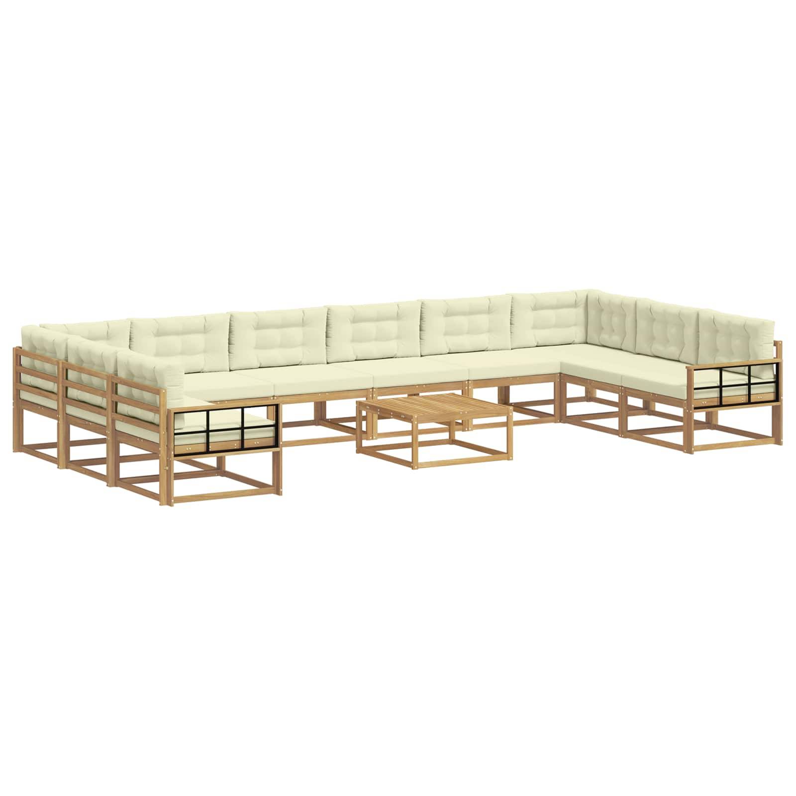 vidaXL Outdoor-Sofagarnitur mit Kissen 11 pcs Weiß und Creme