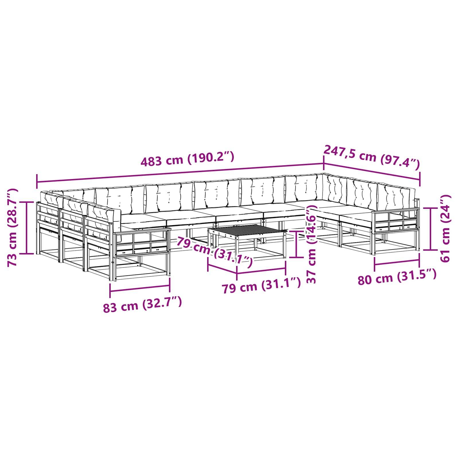 vidaXL Outdoor-Sofagarnitur mit Kissen 11 pcs Weiß und Creme