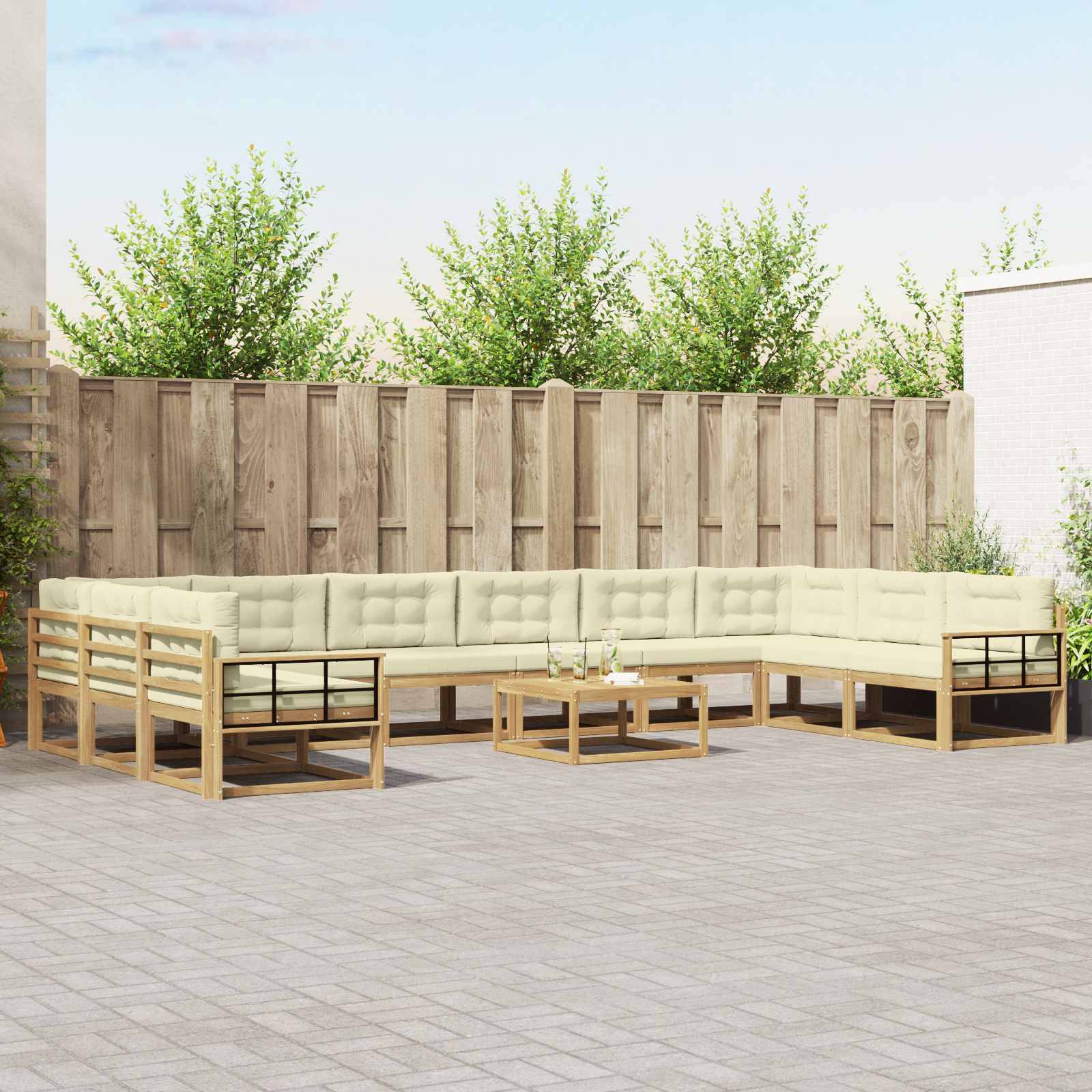 vidaXL Outdoor-Sofagarnitur mit Kissen 11 pcs Weiß und Creme