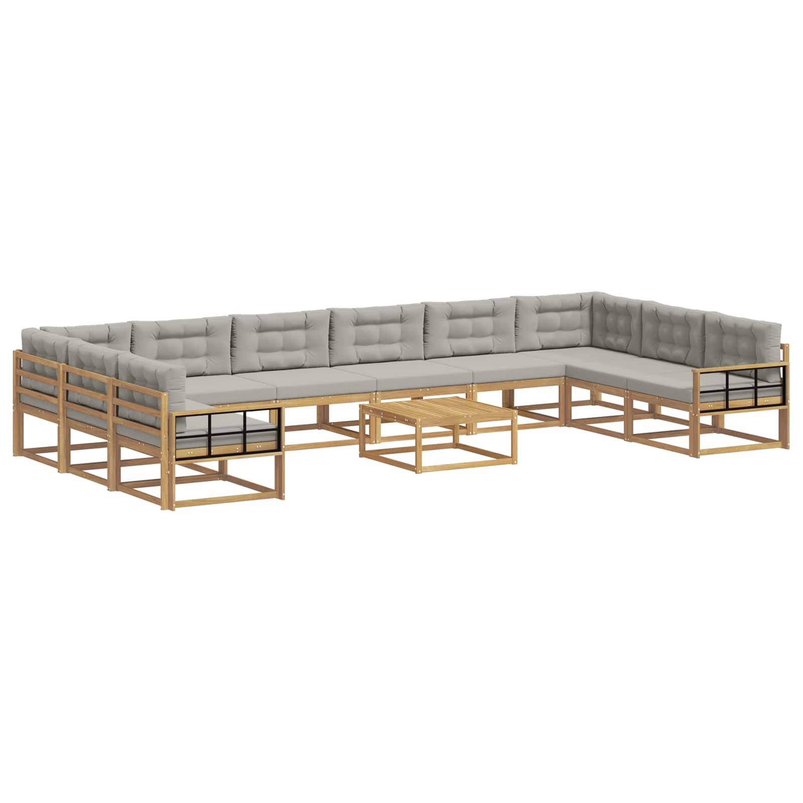 vidaXL Outdoor-Sofagarnitur mit Kissen 11 pcs Weiß und Hellgrau