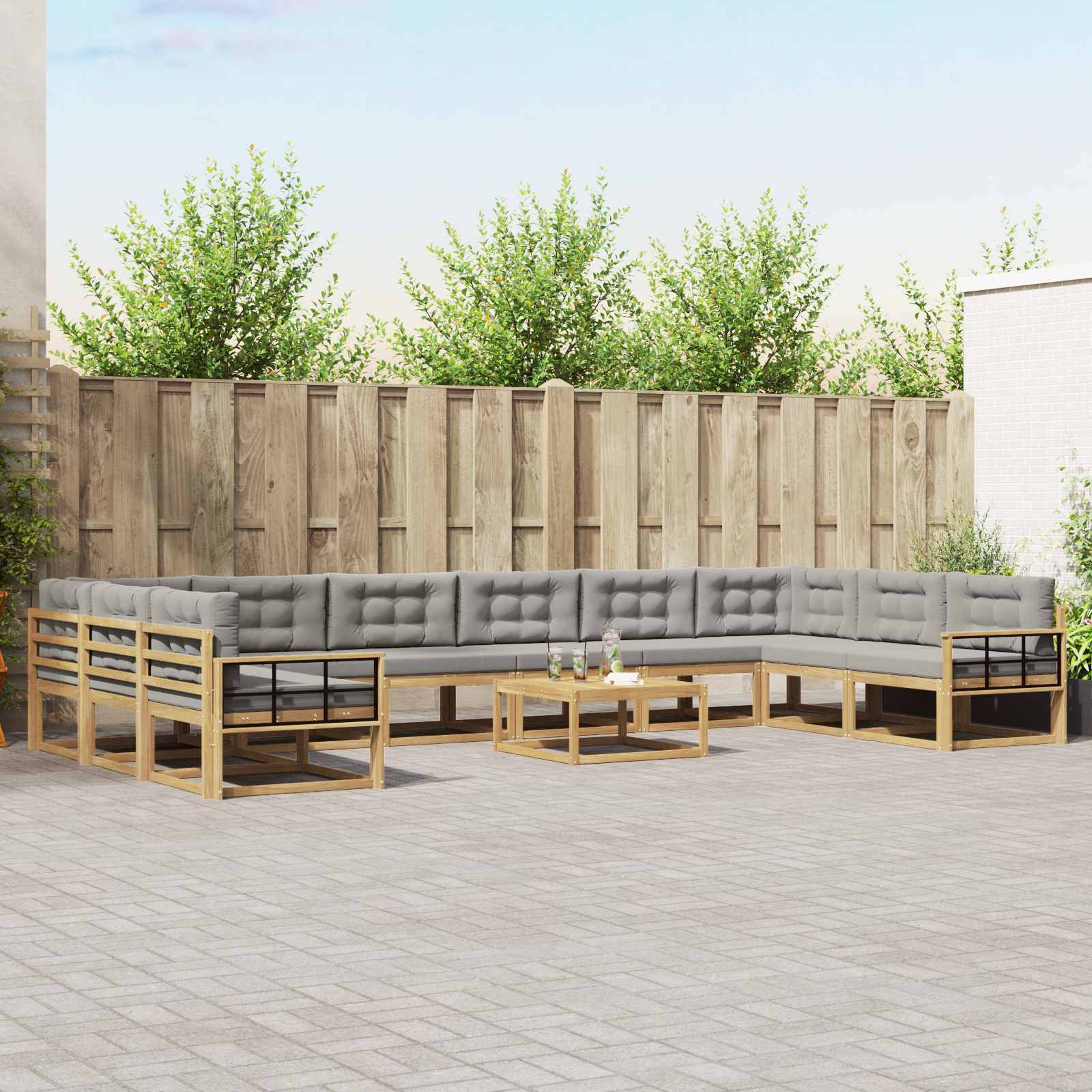 vidaXL Outdoor-Sofagarnitur mit Kissen 11 pcs Weiß und Hellgrau