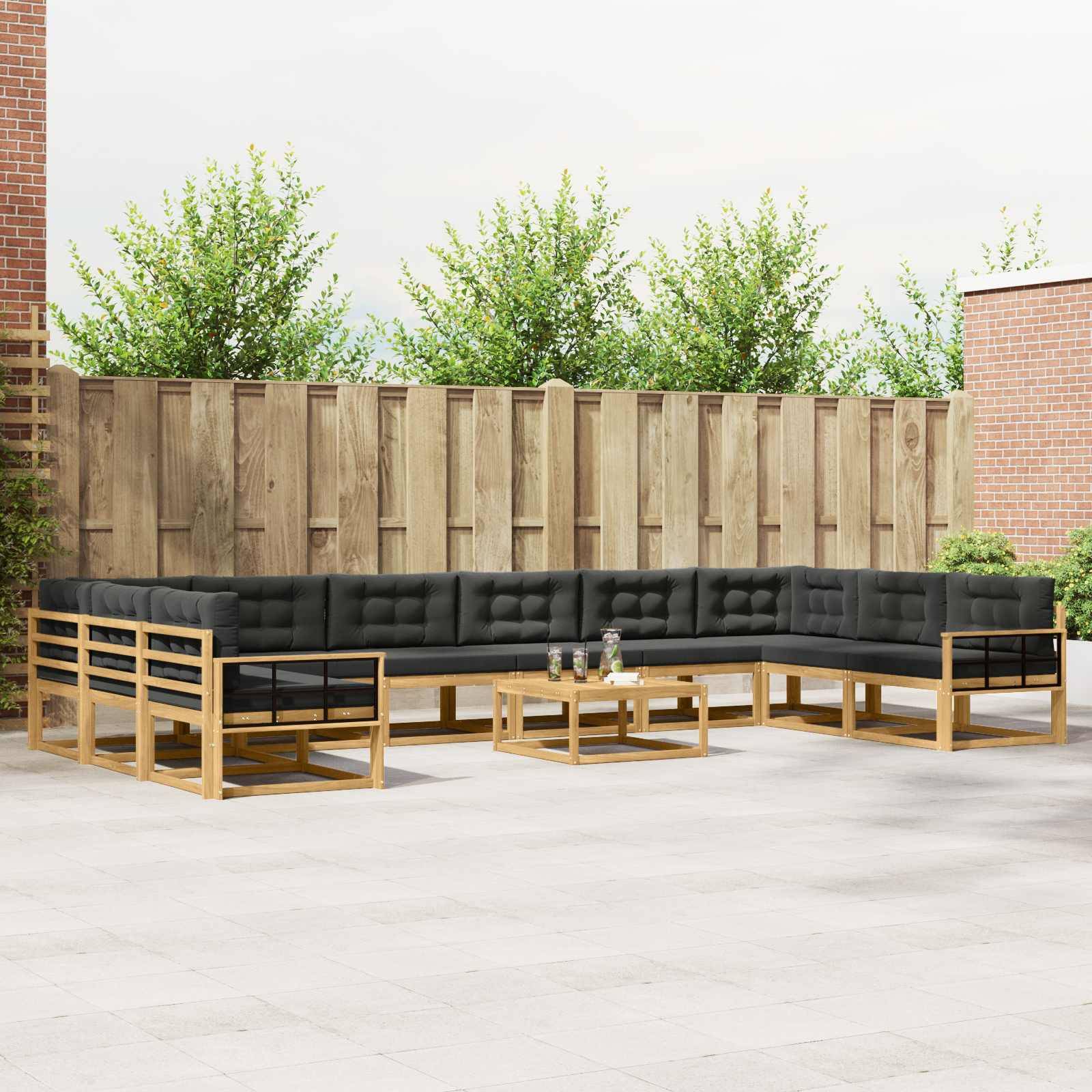 vidaXL Outdoor-Sofagarnitur mit Kissen 11 pcs Weiß und Anthrazit