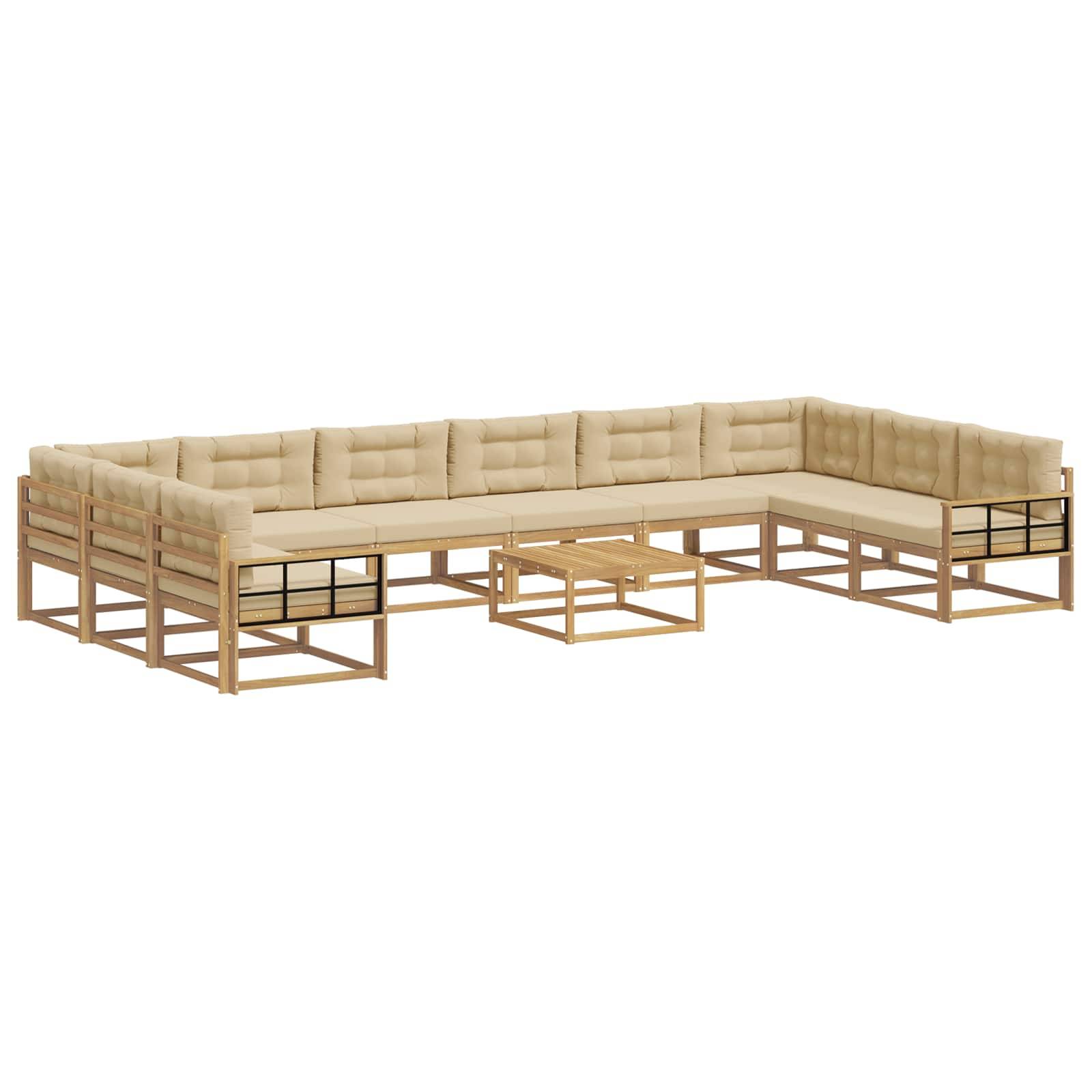 vidaXL Outdoor-Sofagarnitur mit Kissen 11 pcs Weiß und Beige