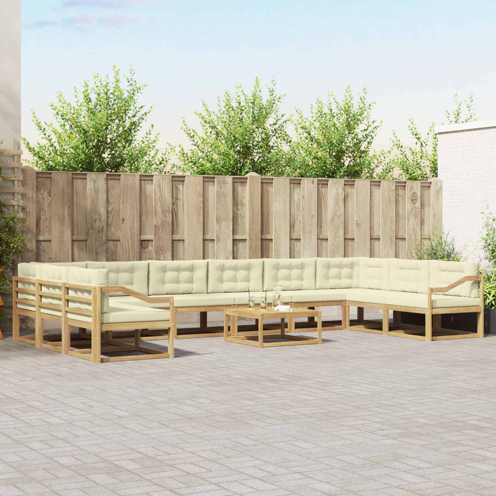 vidaXL Outdoor-Sofagarnitur mit Kissen 11 pcs Weiß und Creme