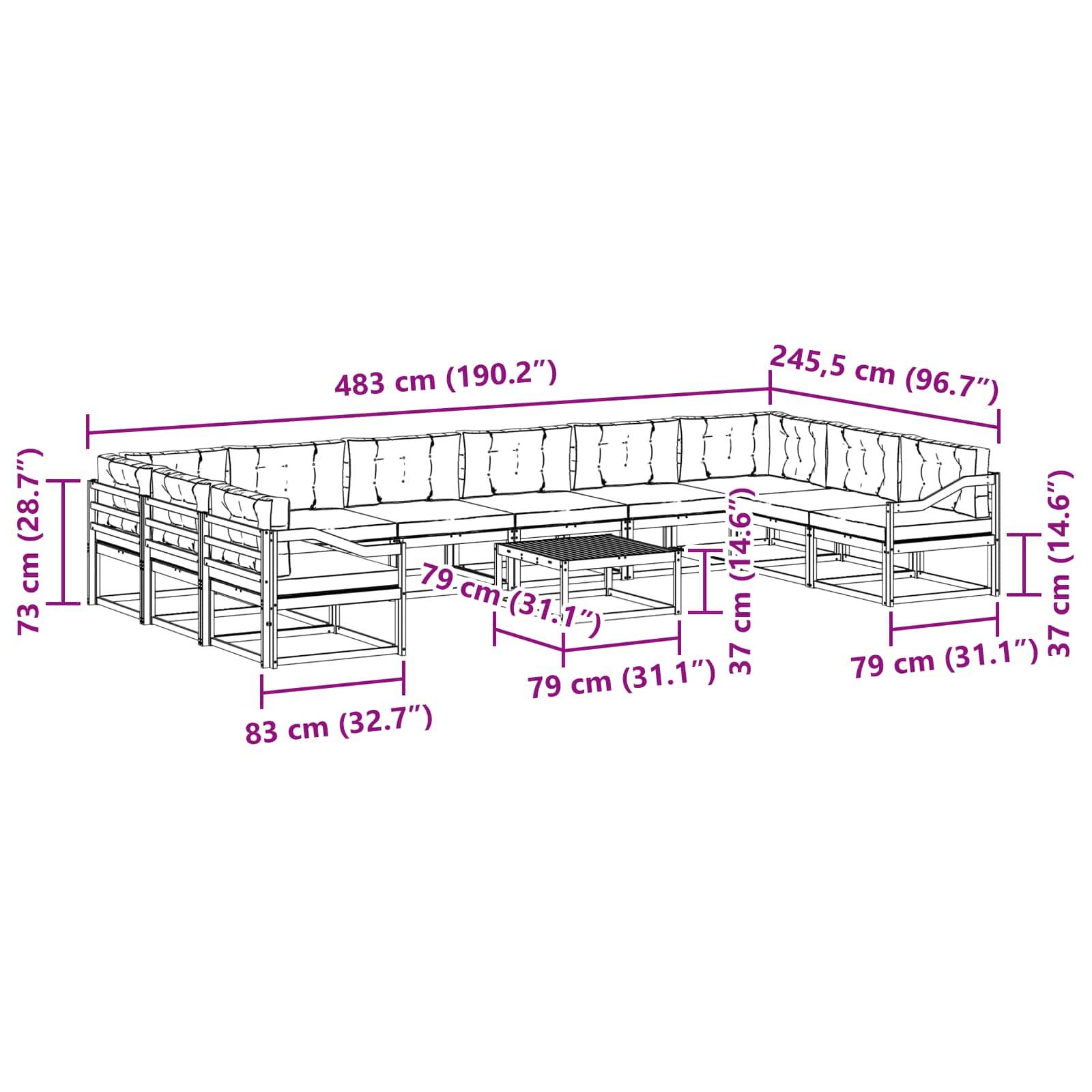 vidaXL Outdoor-Sofagarnitur mit Kissen 11 pcs Weiß und Creme