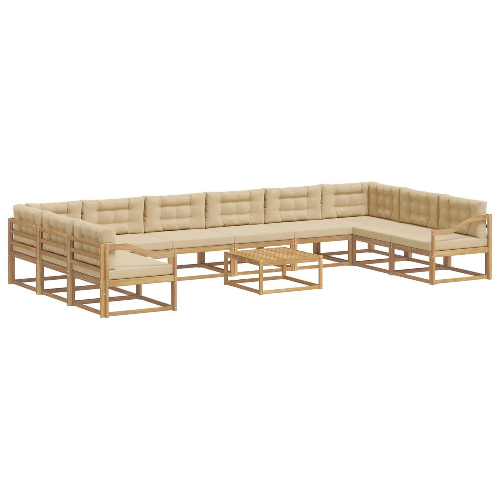vidaXL Outdoor-Sofagarnitur mit Kissen 11 pcs Weiß und Beige