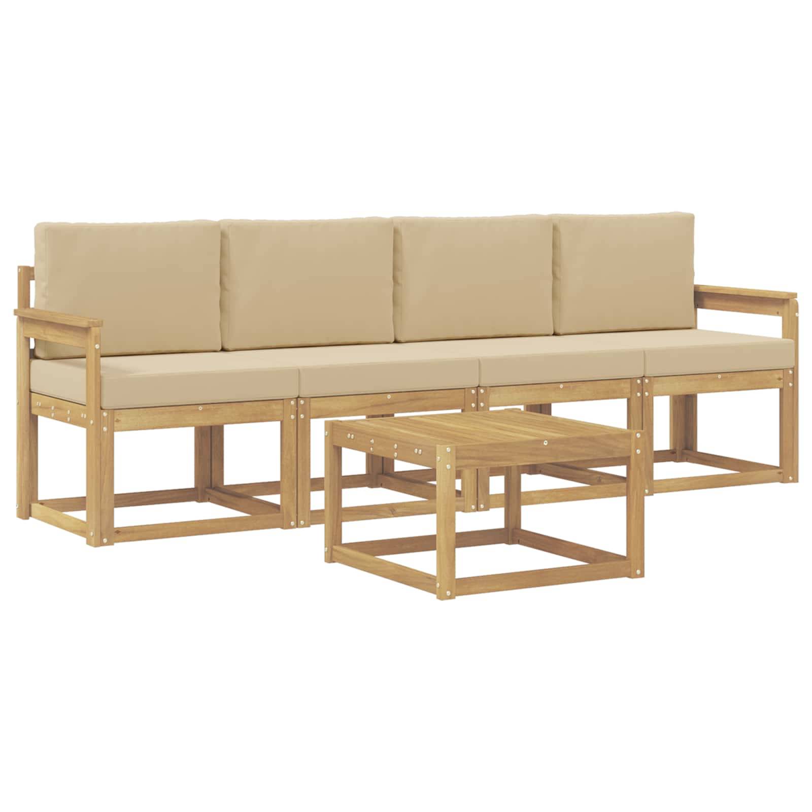 vidaXL Outdoor-Sofagarnitur mit Kissen 5 pcs Weiß und Beige