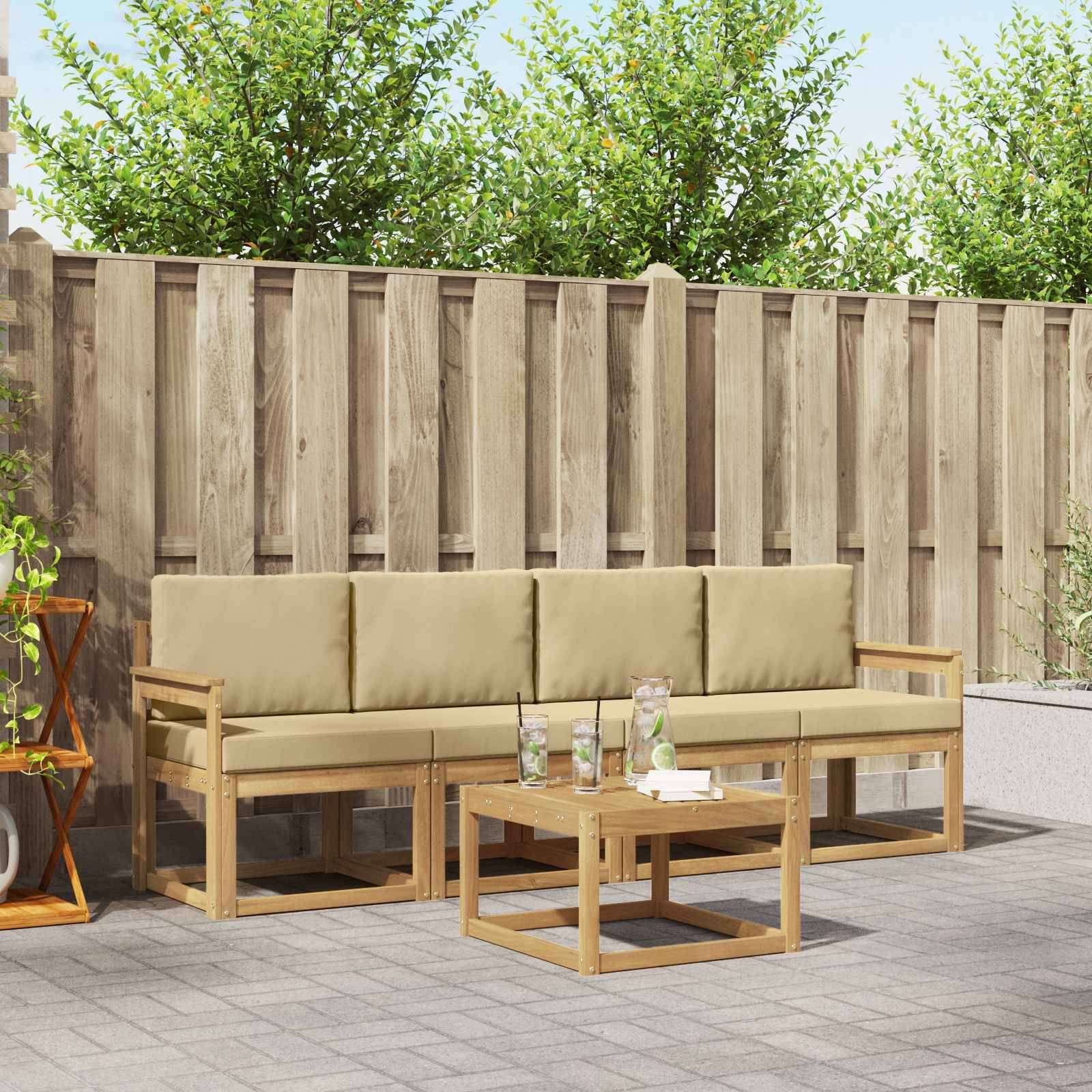 vidaXL Outdoor-Sofagarnitur mit Kissen 5 pcs Weiß und Beige