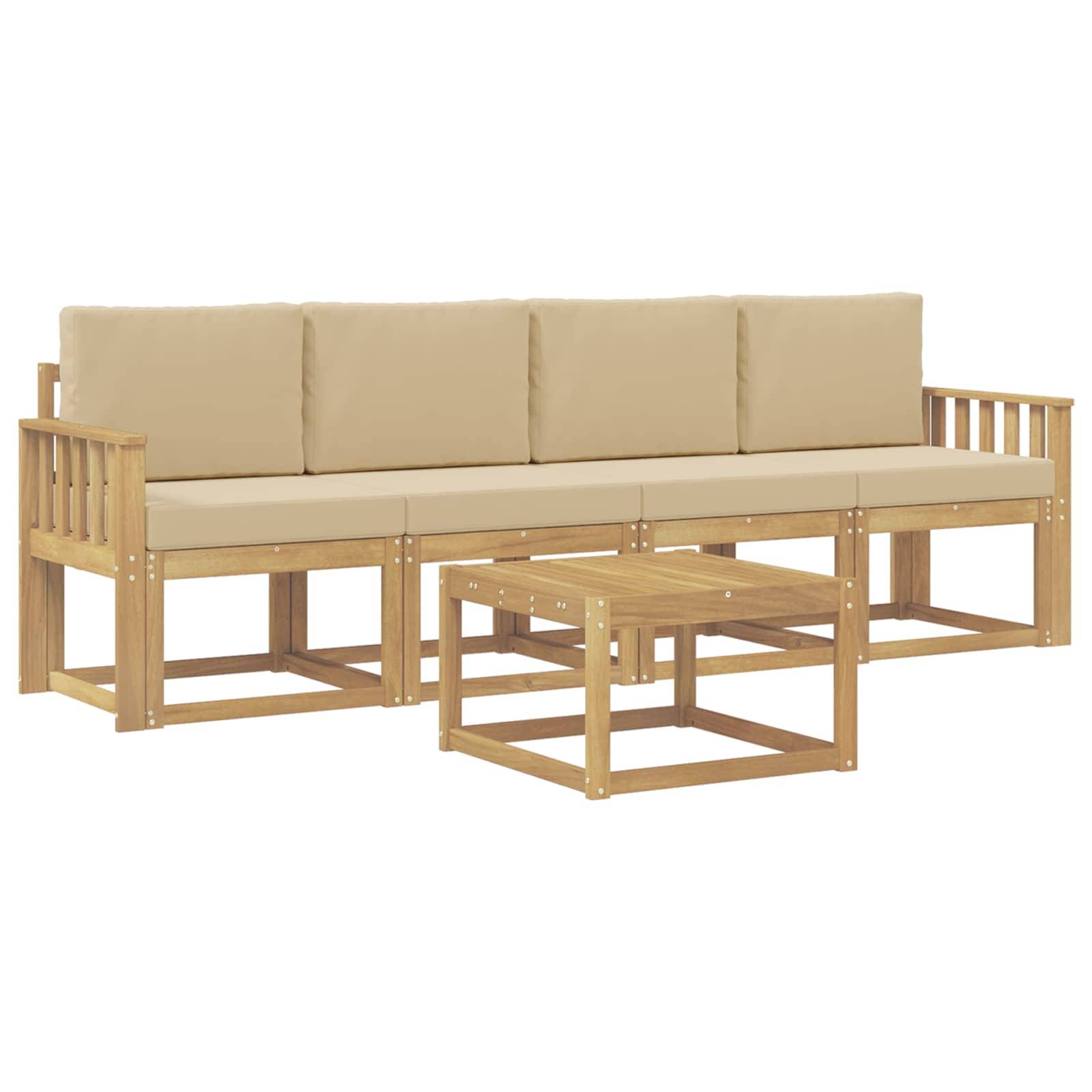 vidaXL Outdoor-Sofagarnitur mit Kissen 5 pcs Weiß und Beige